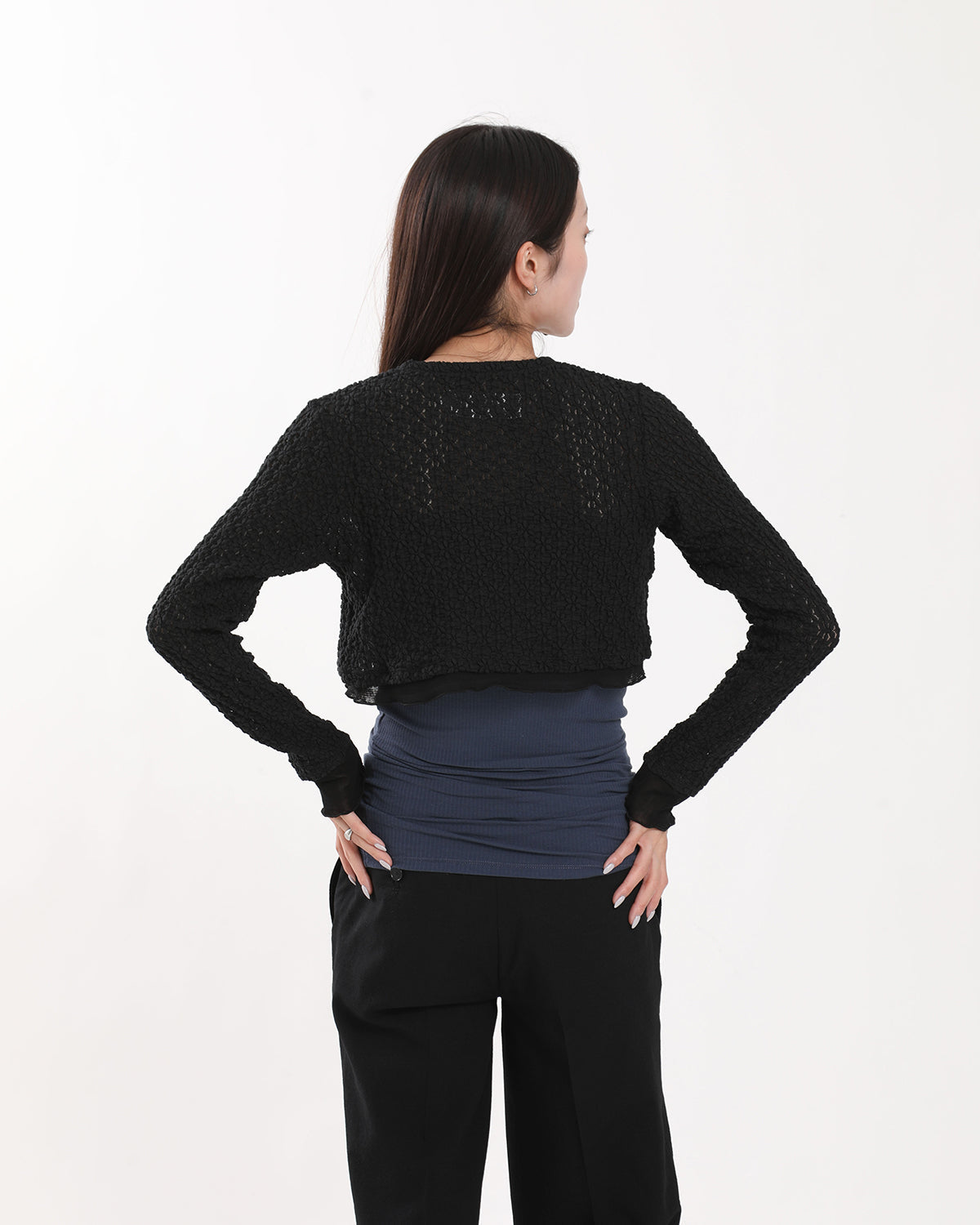 NYLON COTTON FLOWER LACE TULLE COMBI CARDIGAN