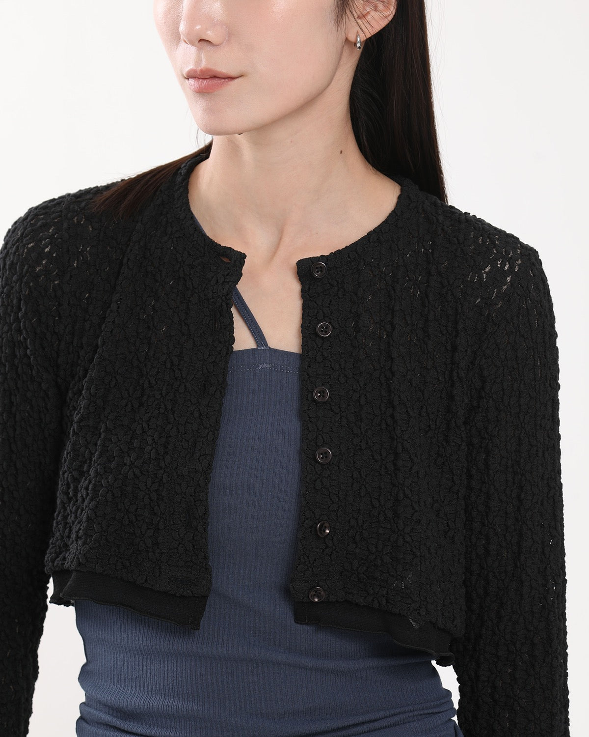 NYLON COTTON FLOWER LACE TULLE COMBI CARDIGAN