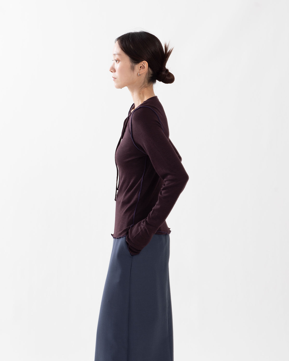 WOOL RIB FRONT STRING PULLOVER