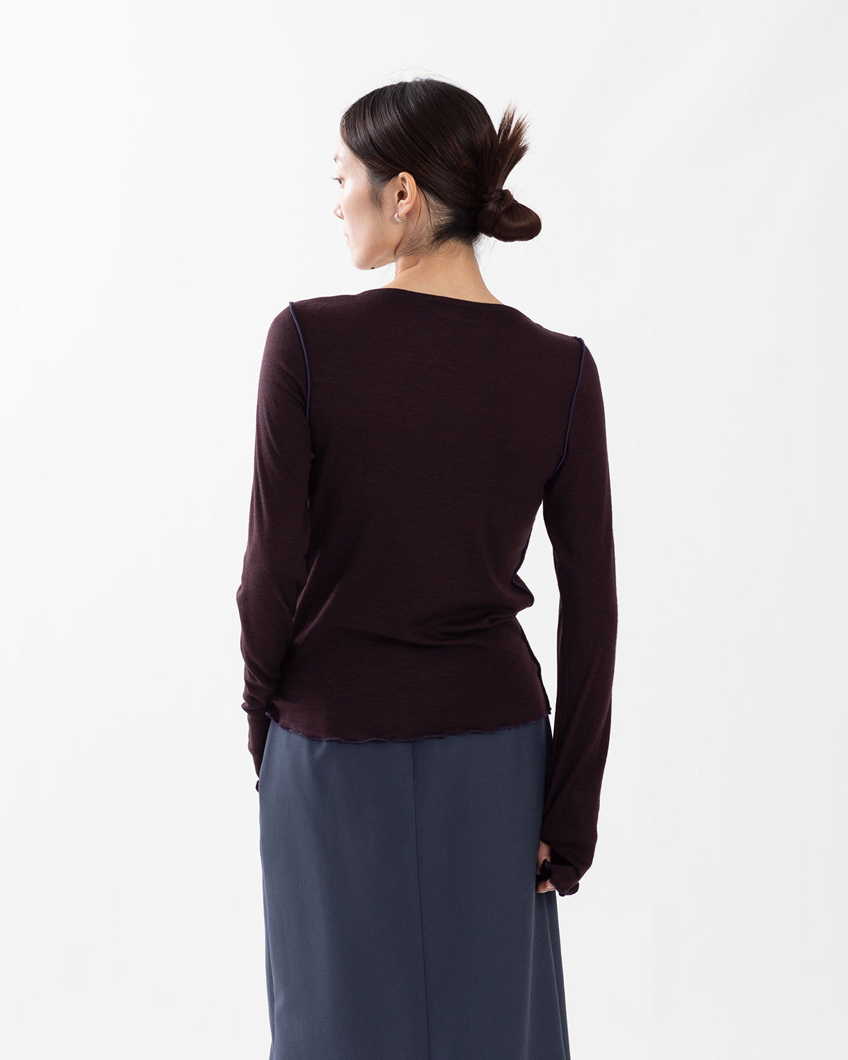 WOOL RIB FRONT STRING PULLOVER