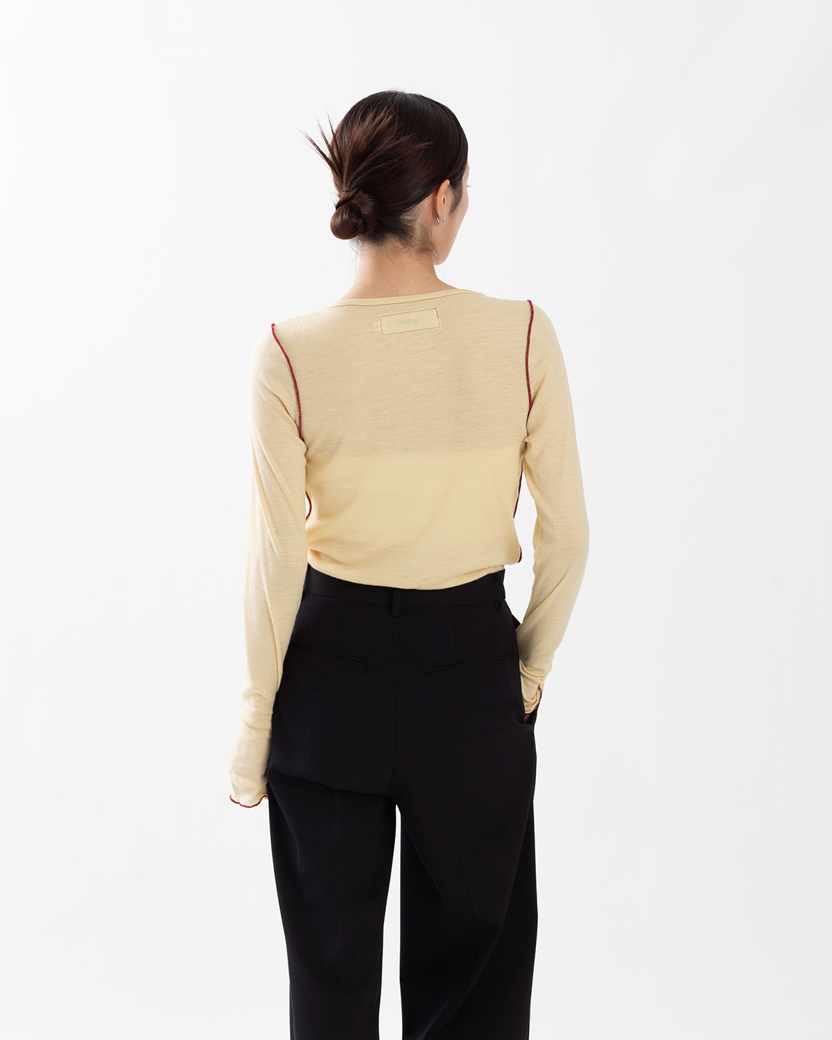 WOOL RIB FRONT STRING PULLOVER