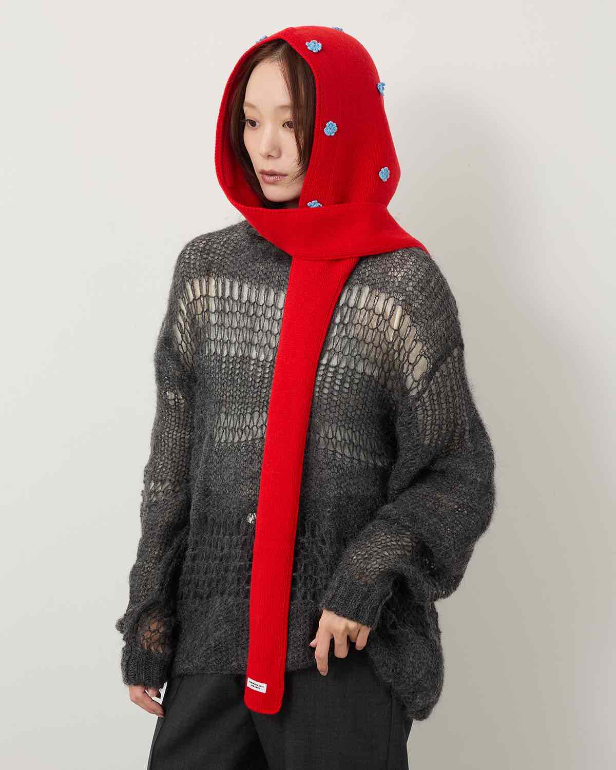 5G WOOL HOOD MUFFLER FLOWER