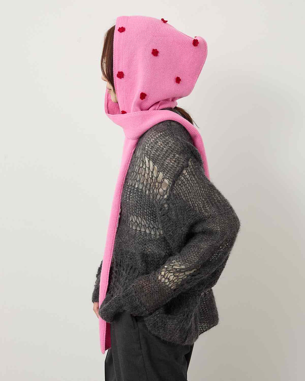 5G WOOL HOOD MUFFLER FLOWER