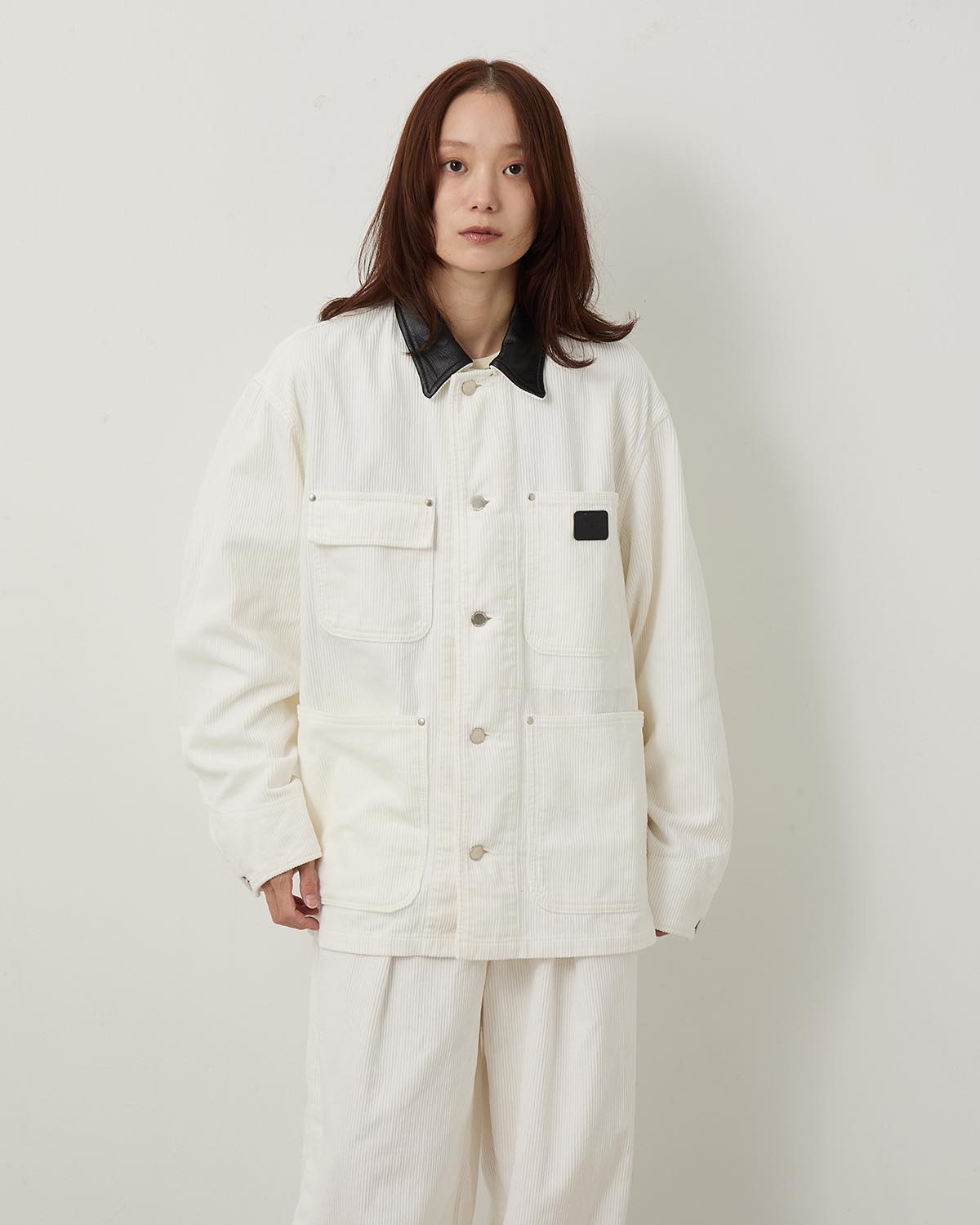 8W COTTON CORDUROY LEATHER COLLAR COVERALL