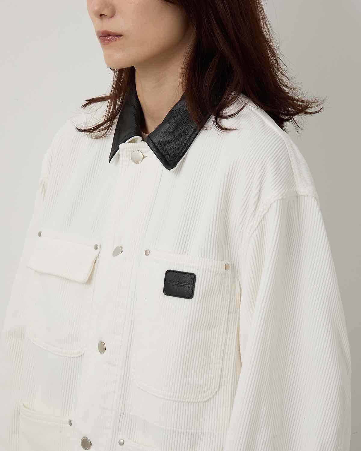 8W COTTON CORDUROY LEATHER COLLAR COVERALL