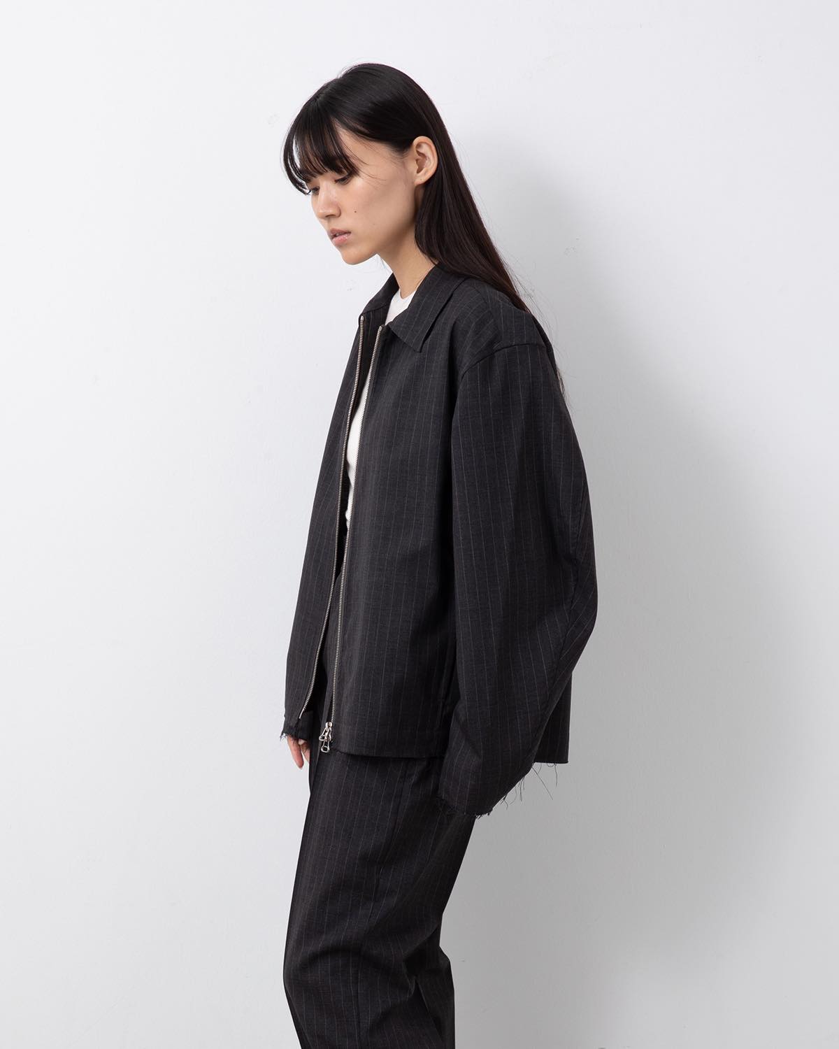 WASHABLE STRIPE WOOL TROPICAL ZIP BLOUSON