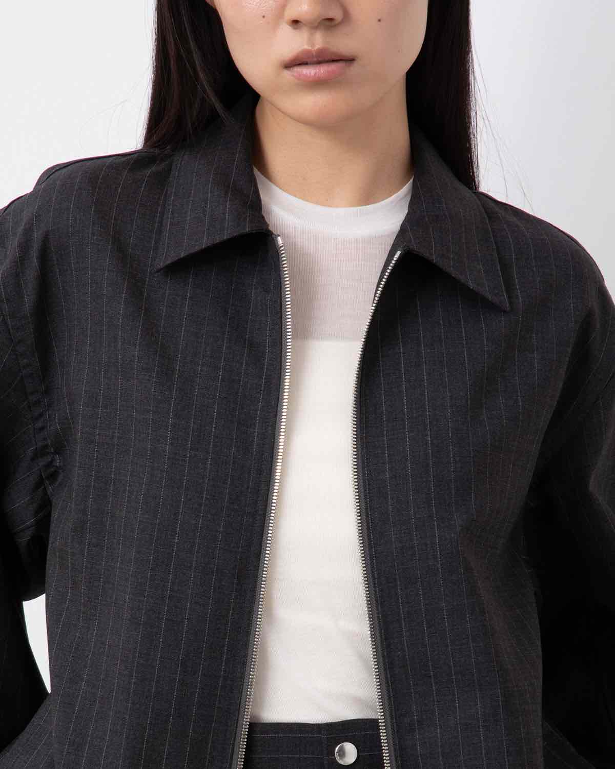 WASHABLE STRIPE WOOL TROPICAL ZIP BLOUSON