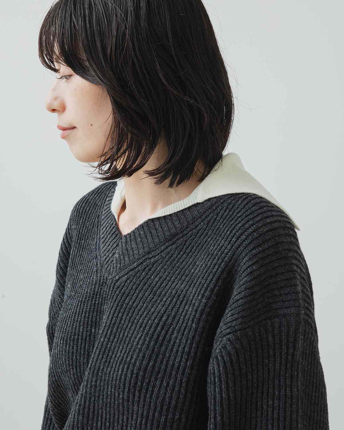 7G RIDGE KNITTING LAYERED PULLOVER