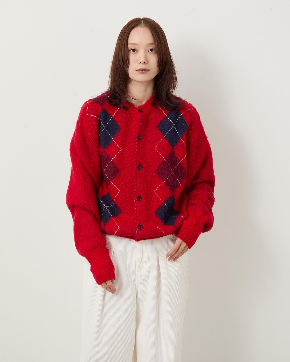 7G WOOL JACQUARD ARGYLE CREW CARDIGAN