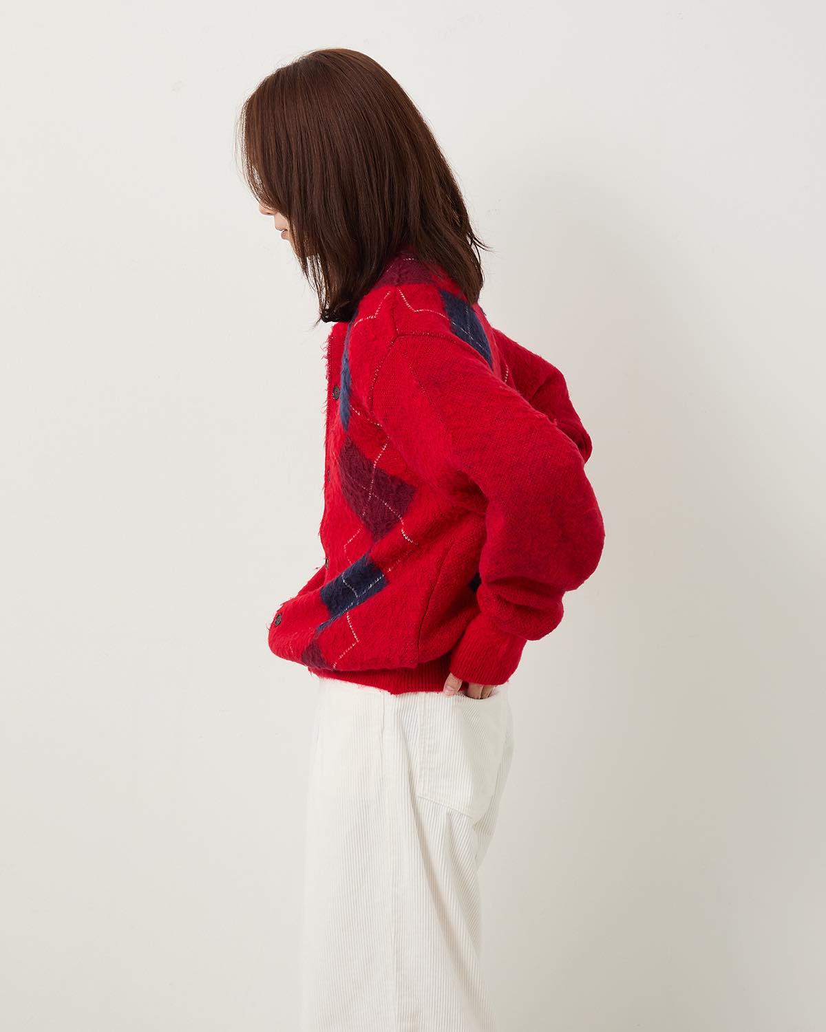 7G WOOL JACQUARD ARGYLE CREW CARDIGAN