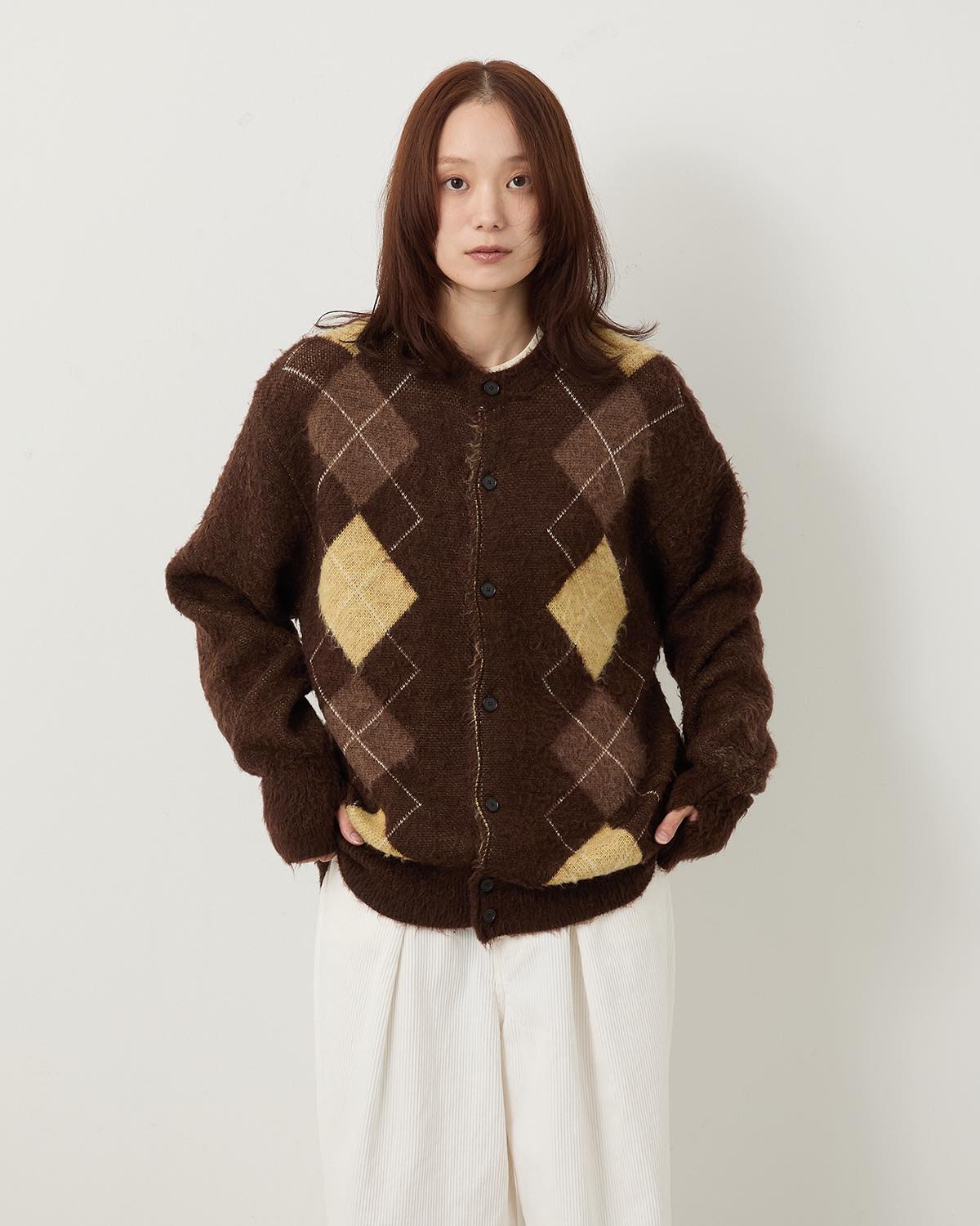 7G WOOL JACQUARD ARGYLE CREW CARDIGAN