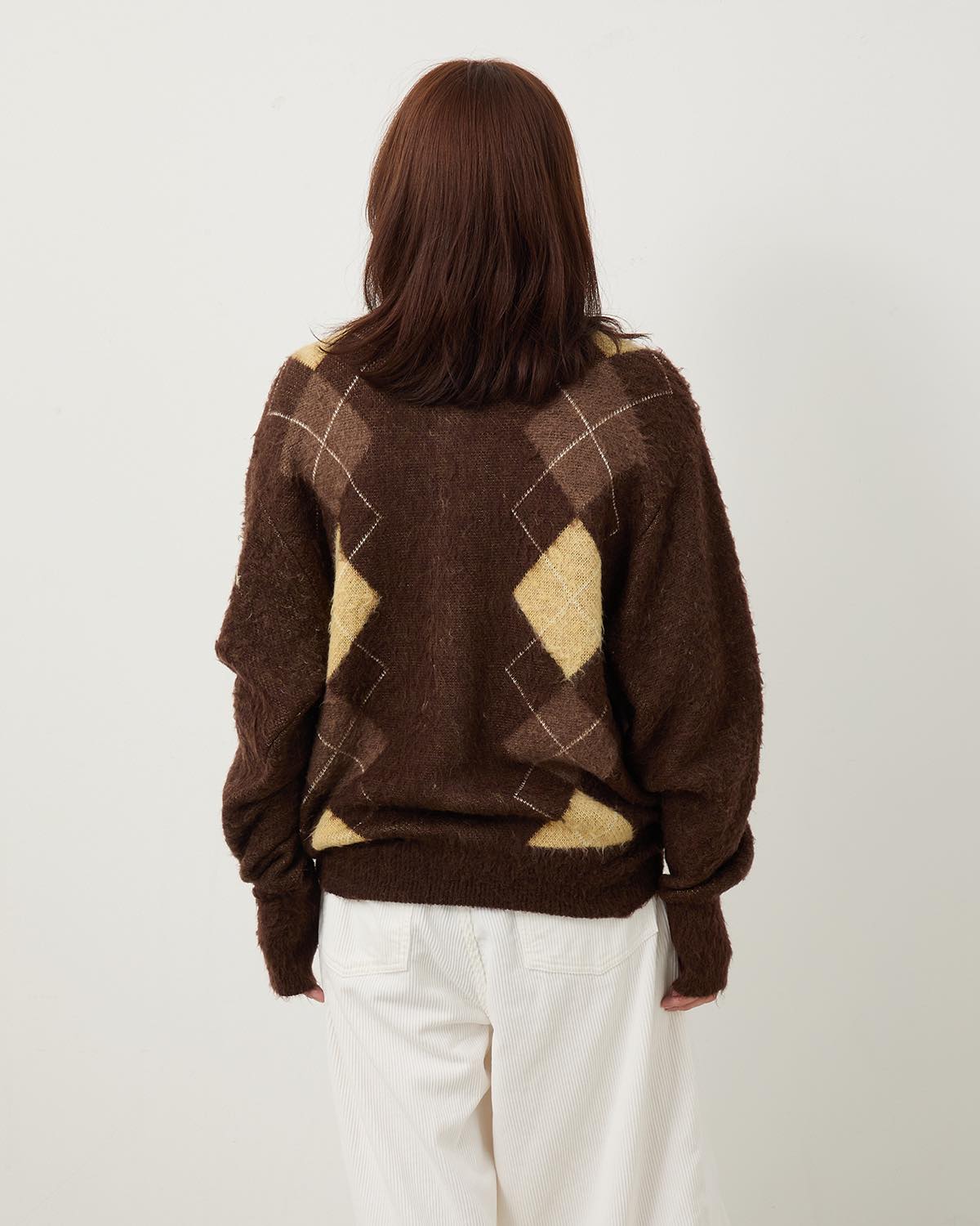 7G WOOL JACQUARD ARGYLE CREW CARDIGAN