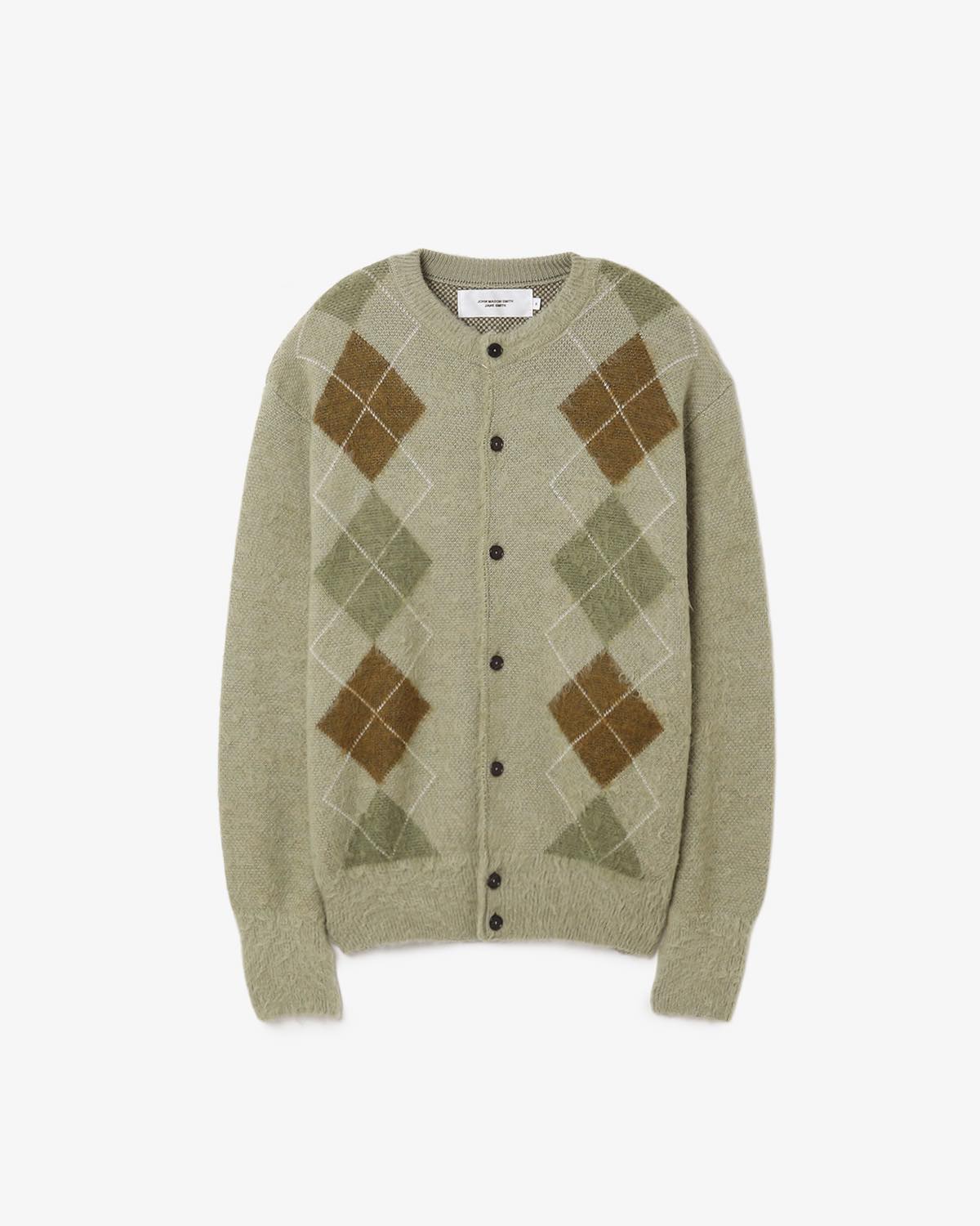 7G WOOL JACQUARD ARGYLE CREW CARDIGAN