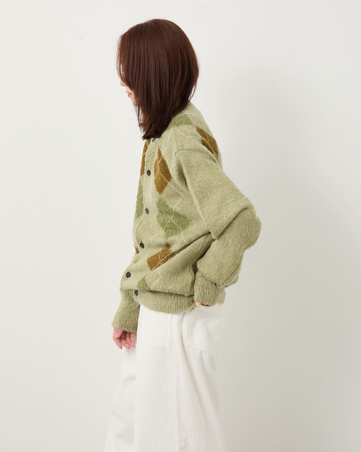 7G WOOL JACQUARD ARGYLE CREW CARDIGAN