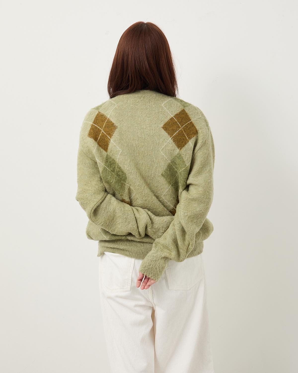 7G WOOL JACQUARD ARGYLE CREW CARDIGAN