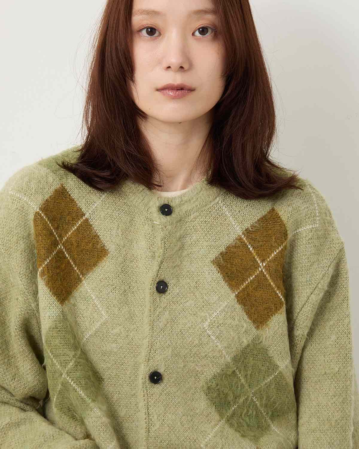 7G WOOL JACQUARD ARGYLE CREW CARDIGAN