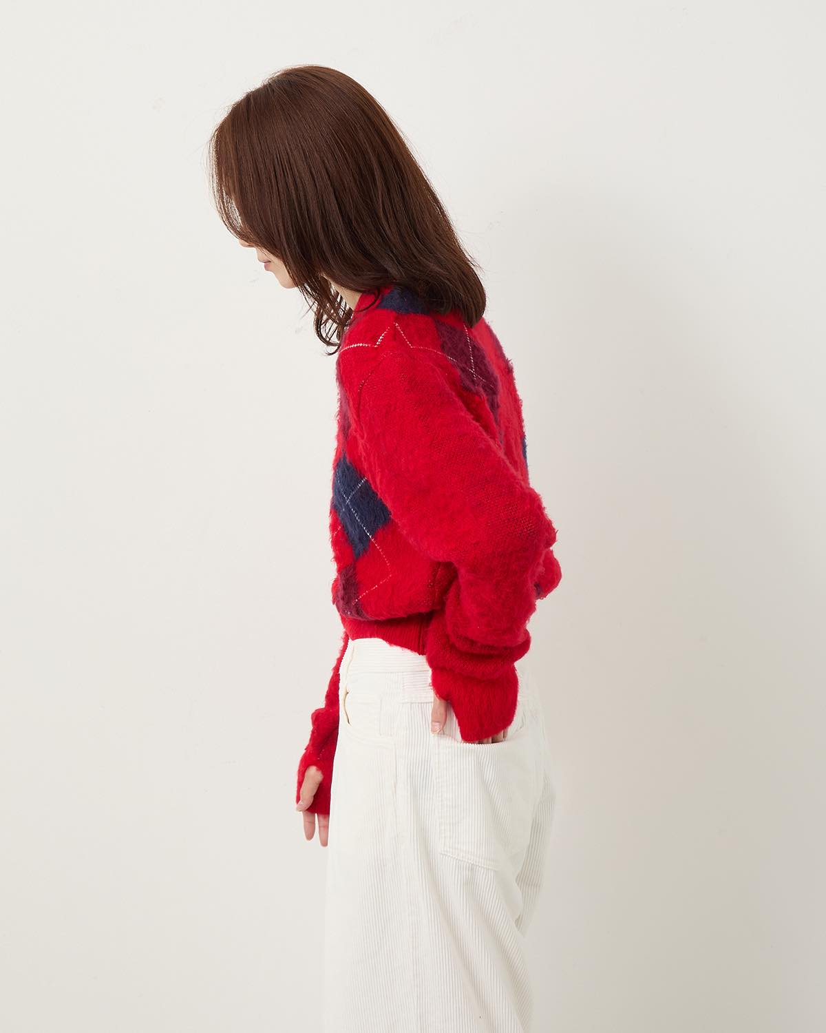 7G WOOL JACQUARD ARGYLE V NECK SHORT KNIT