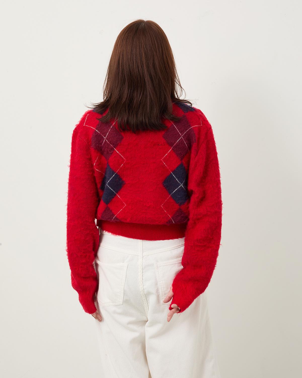 7G WOOL JACQUARD ARGYLE V NECK SHORT KNIT