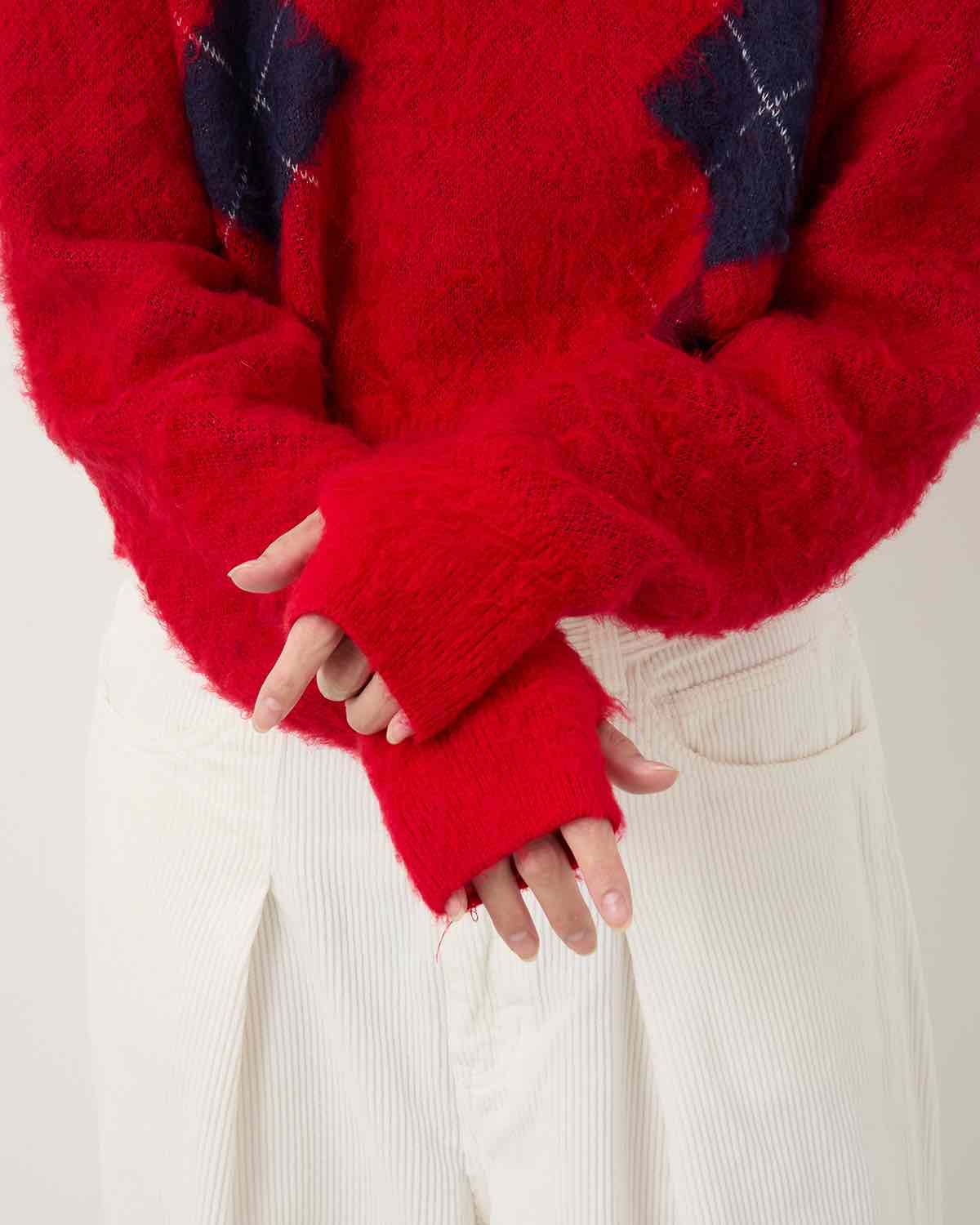 7G WOOL JACQUARD ARGYLE V NECK SHORT KNIT