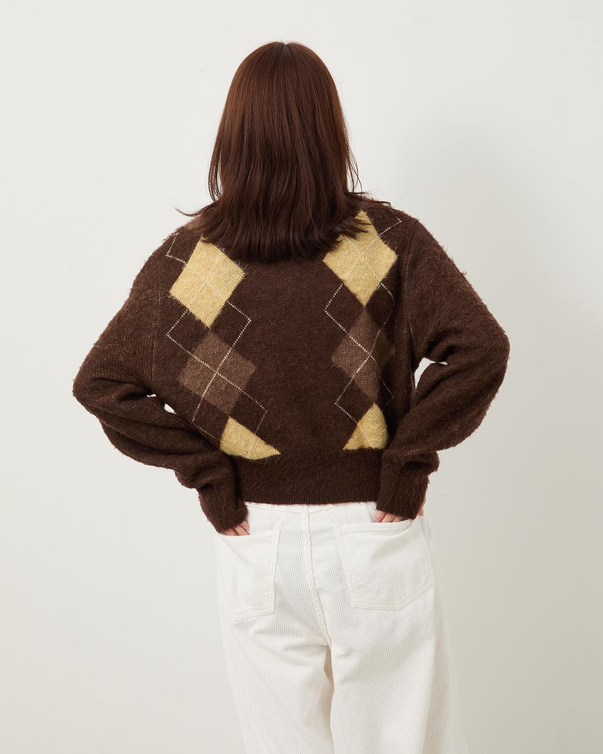 7G WOOL JACQUARD ARGYLE V NECK SHORT KNIT