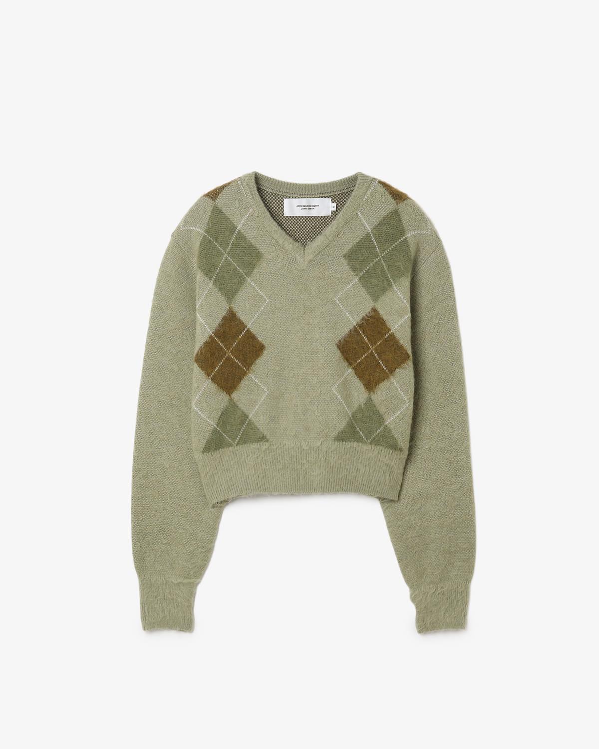 7G WOOL JACQUARD ARGYLE V NECK SHORT KNIT