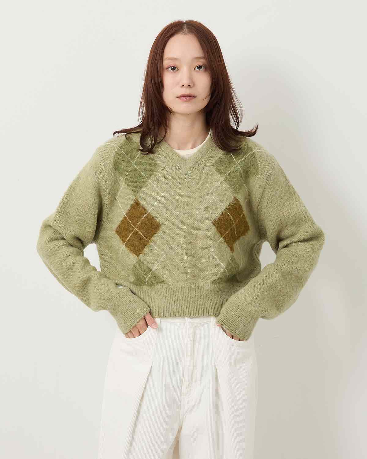 7G WOOL JACQUARD ARGYLE V NECK SHORT KNIT