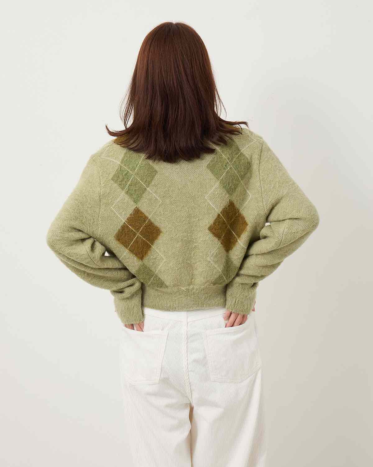 7G WOOL JACQUARD ARGYLE V NECK SHORT KNIT