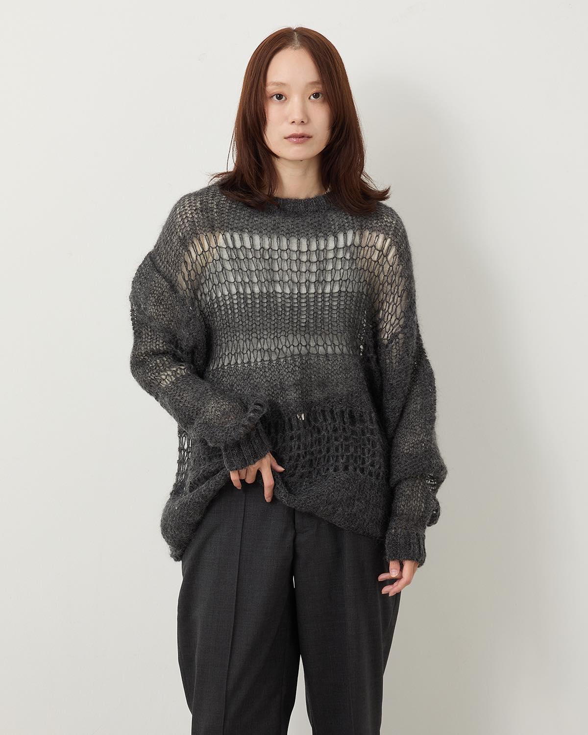 MOHAIR RANDOM BORDER CREW KNIT