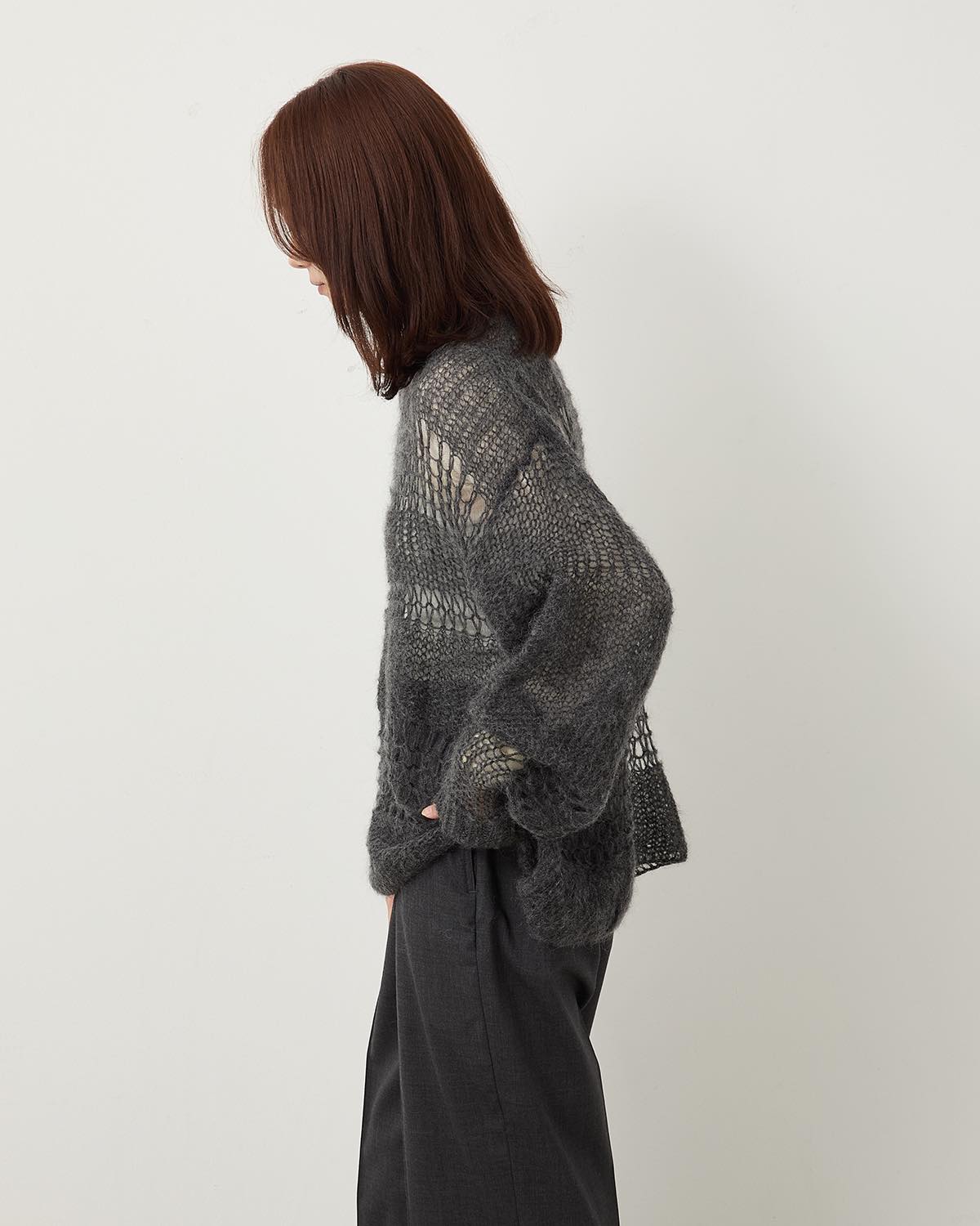 MOHAIR RANDOM BORDER CREW KNIT