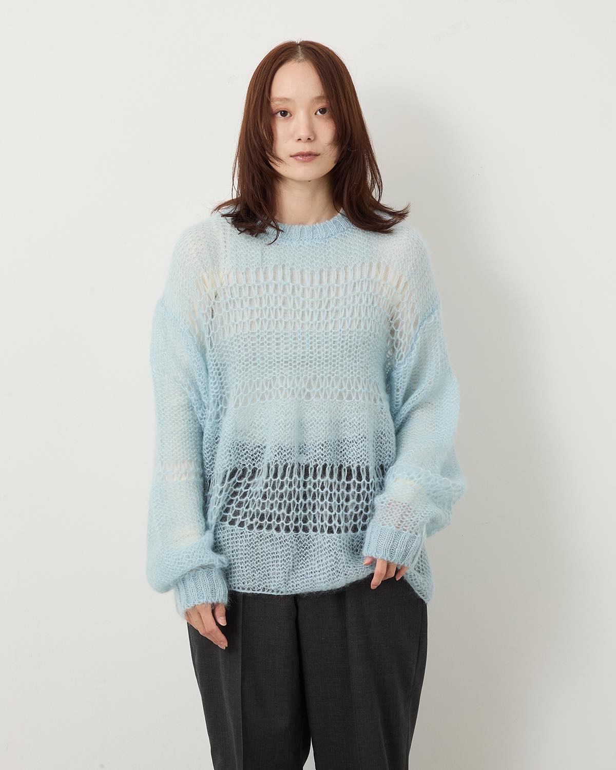 MOHAIR RANDOM BORDER CREW KNIT