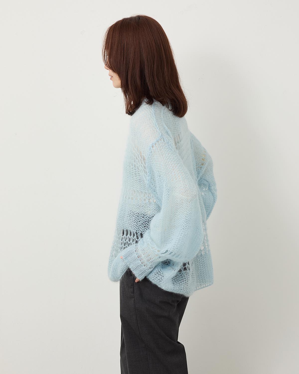 MOHAIR RANDOM BORDER CREW KNIT