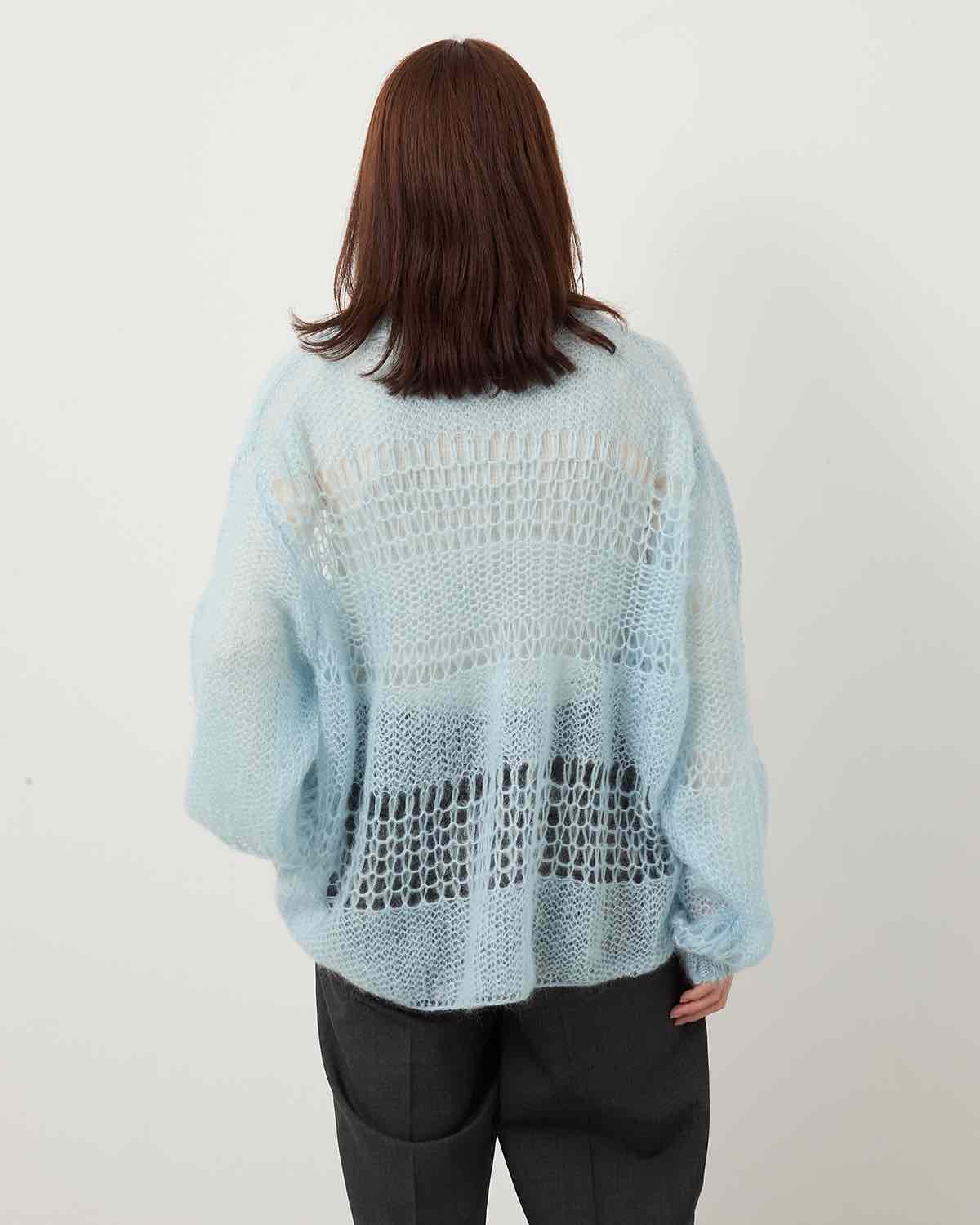 MOHAIR RANDOM BORDER CREW KNIT