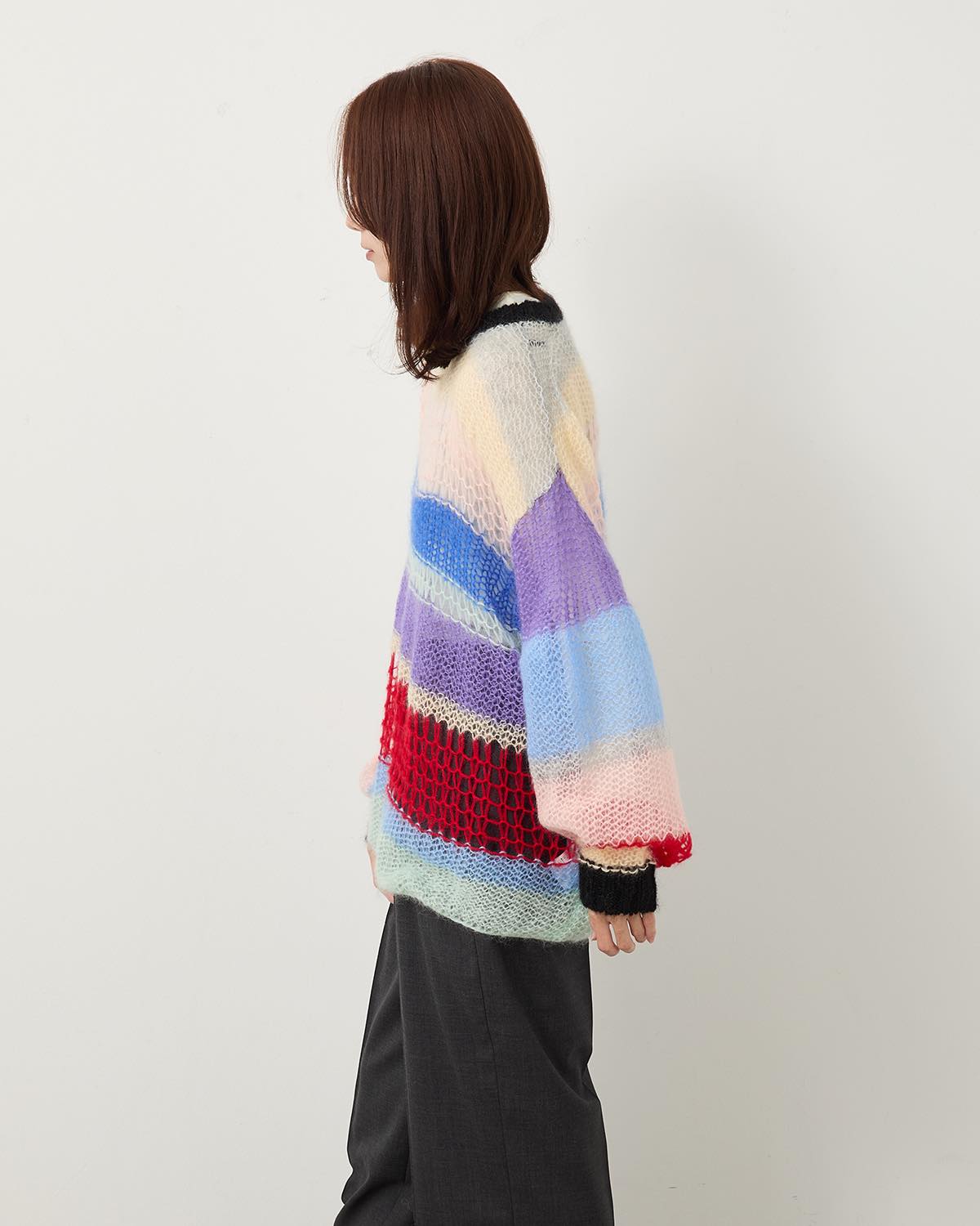 MOHAIR RANDOM BORDER CREW KNIT