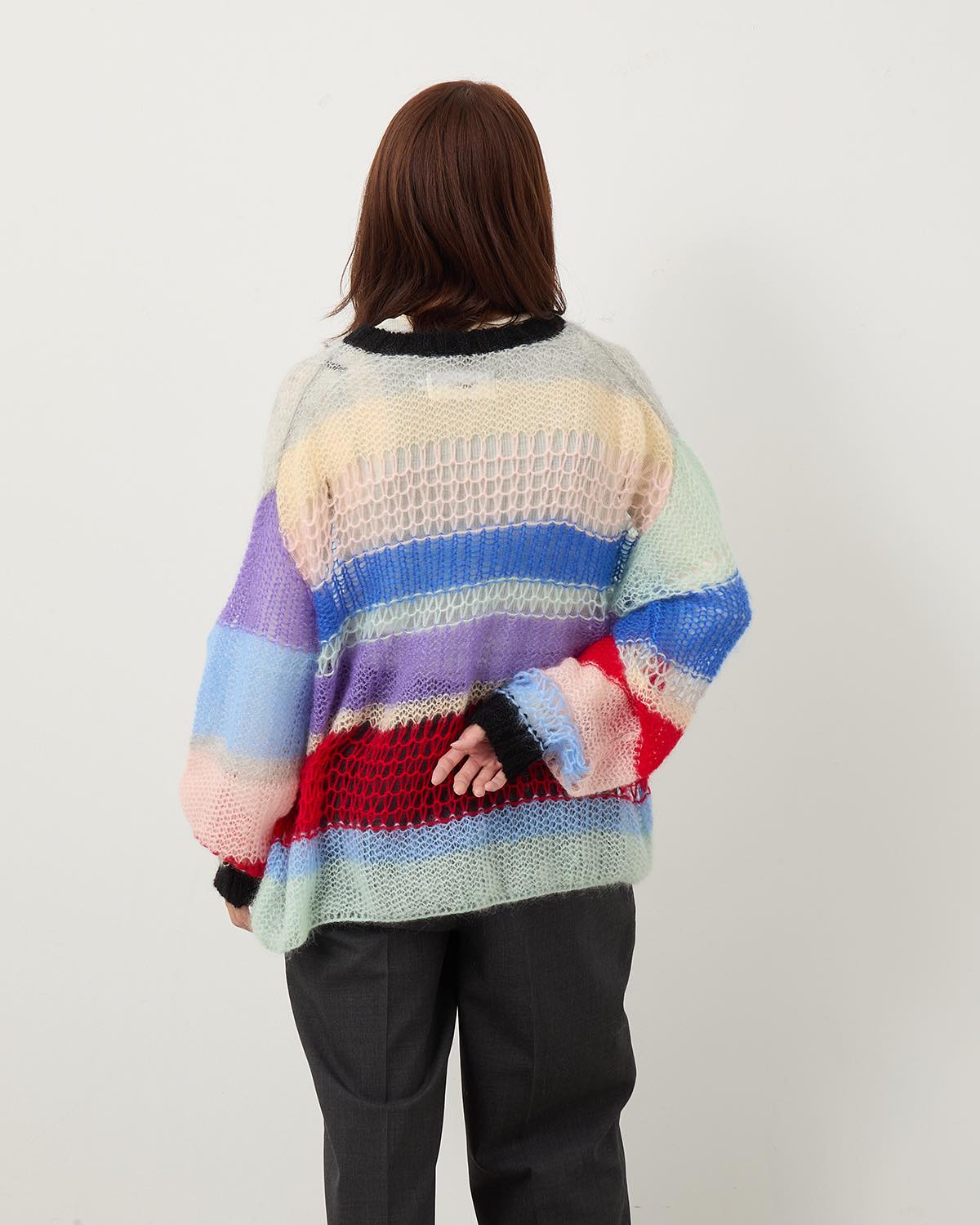MOHAIR RANDOM BORDER CREW KNIT
