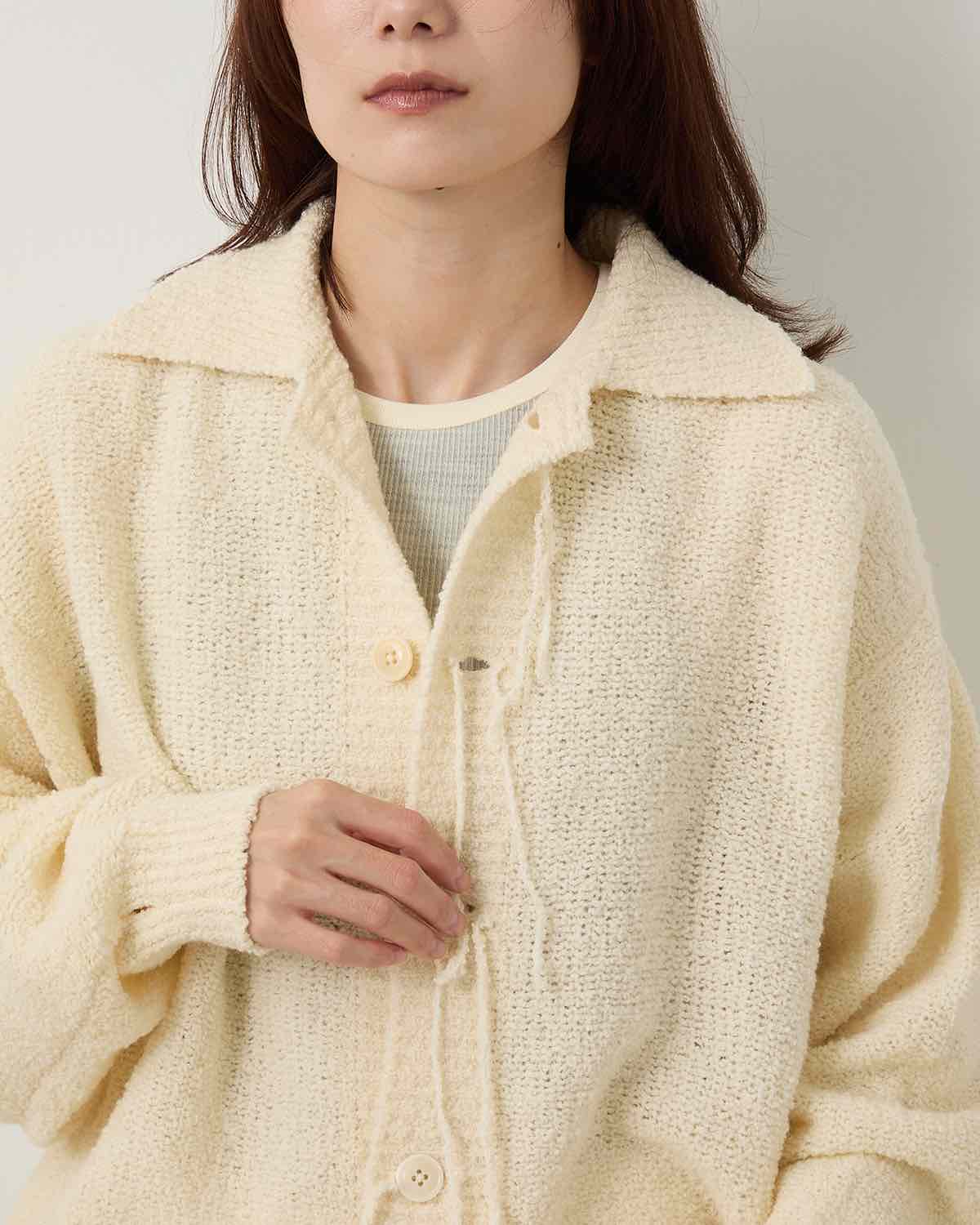 5G REVERSE STICHES POLO COLLAR KNIT CARDIGAN