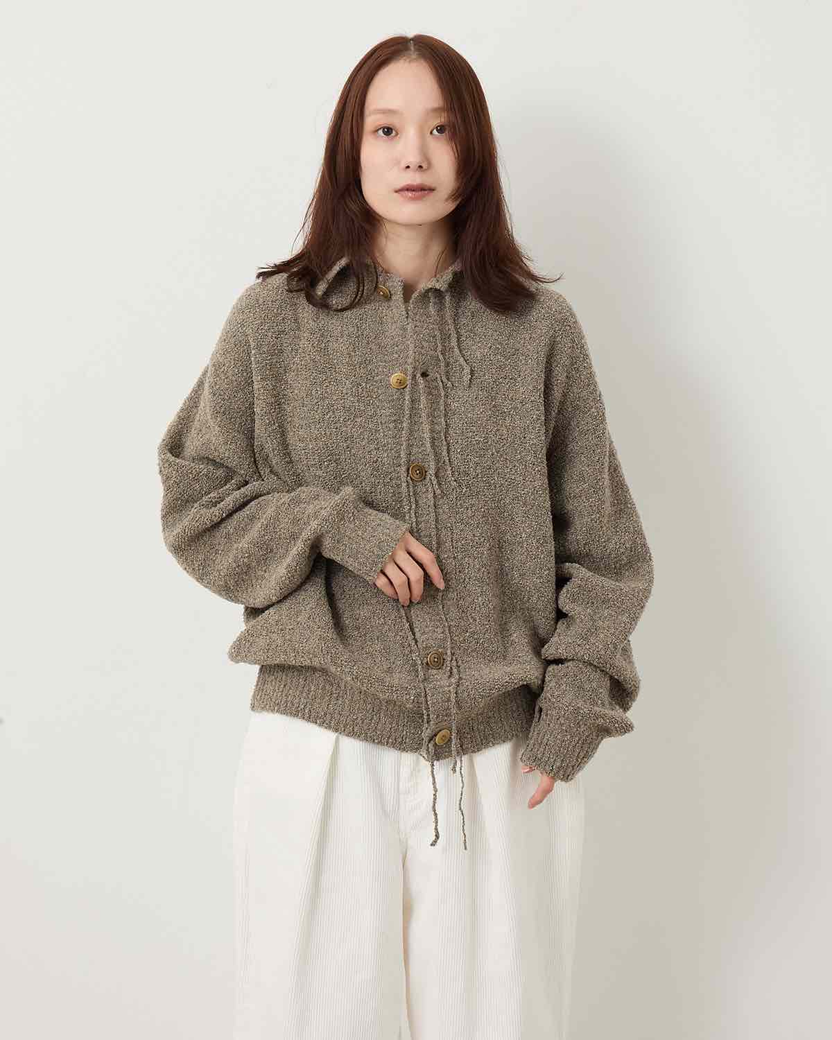 5G REVERSE STICHES POLO COLLAR KNIT CARDIGAN