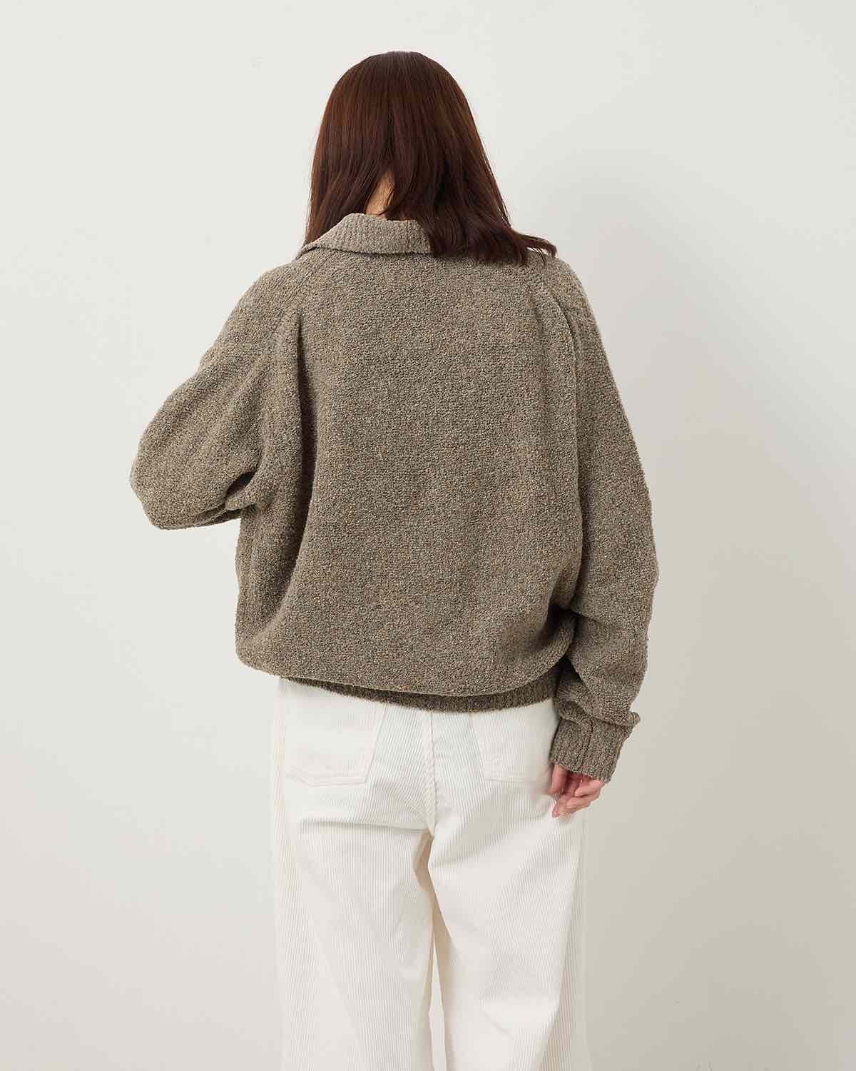 5G REVERSE STICHES POLO COLLAR KNIT CARDIGAN