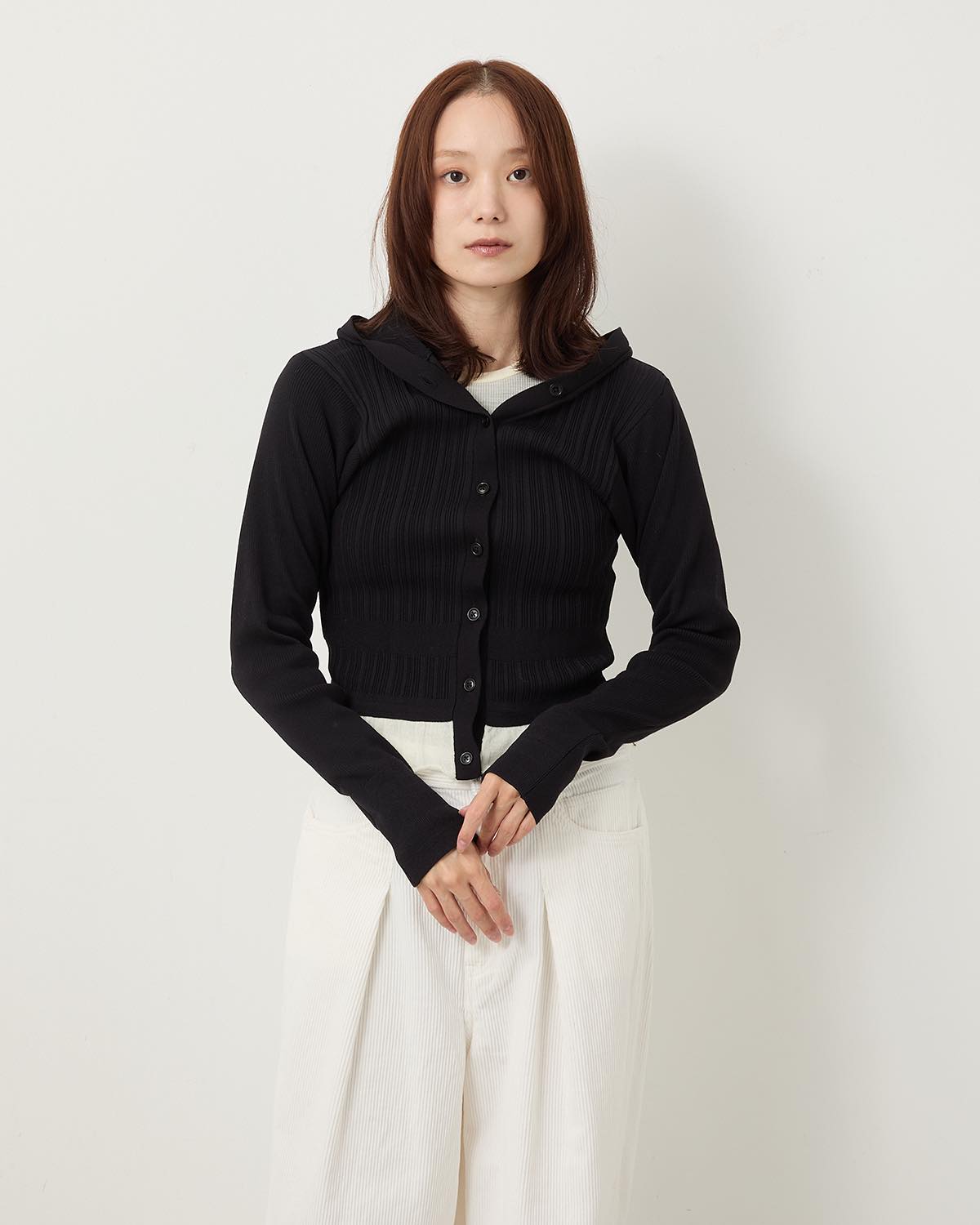 16G RIB HOOD CARDIGAN