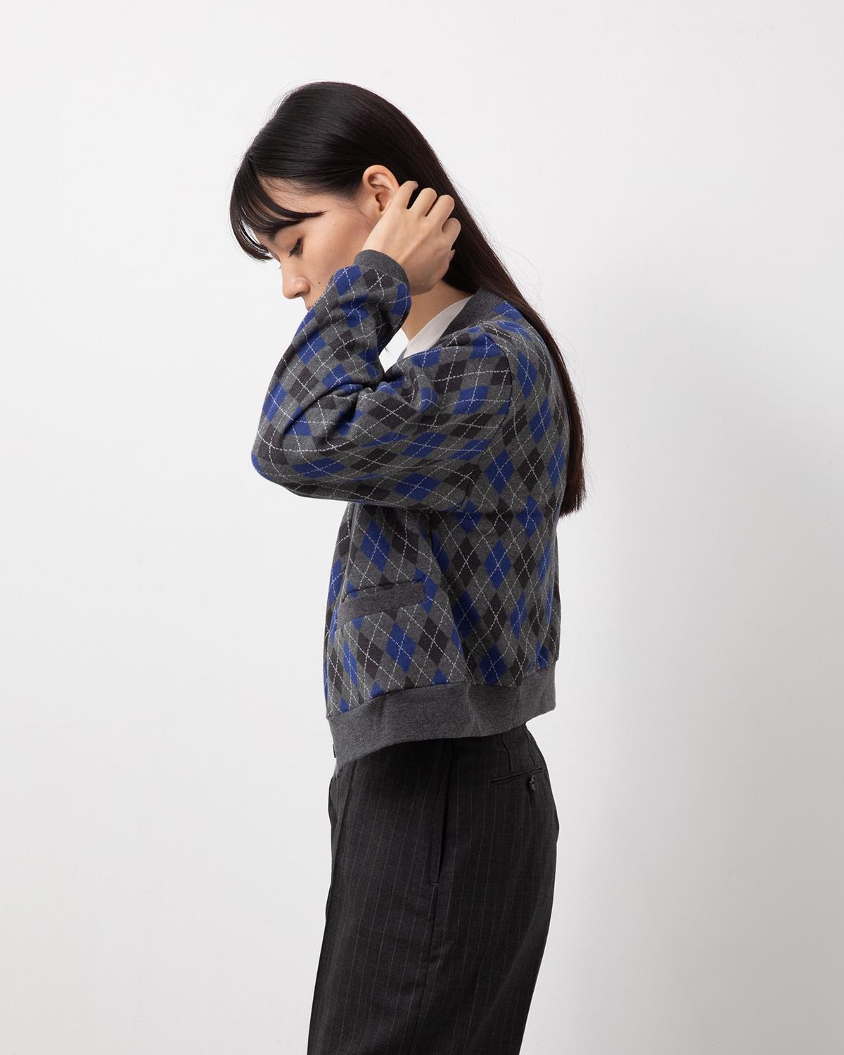 COTTON JACQUARD ARGYLE V-NECK CARDIGAN