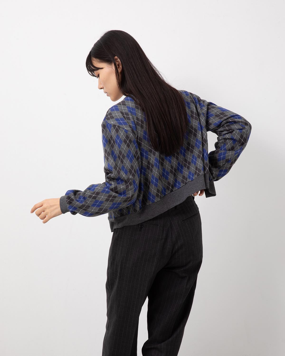 COTTON JACQUARD ARGYLE V-NECK CARDIGAN