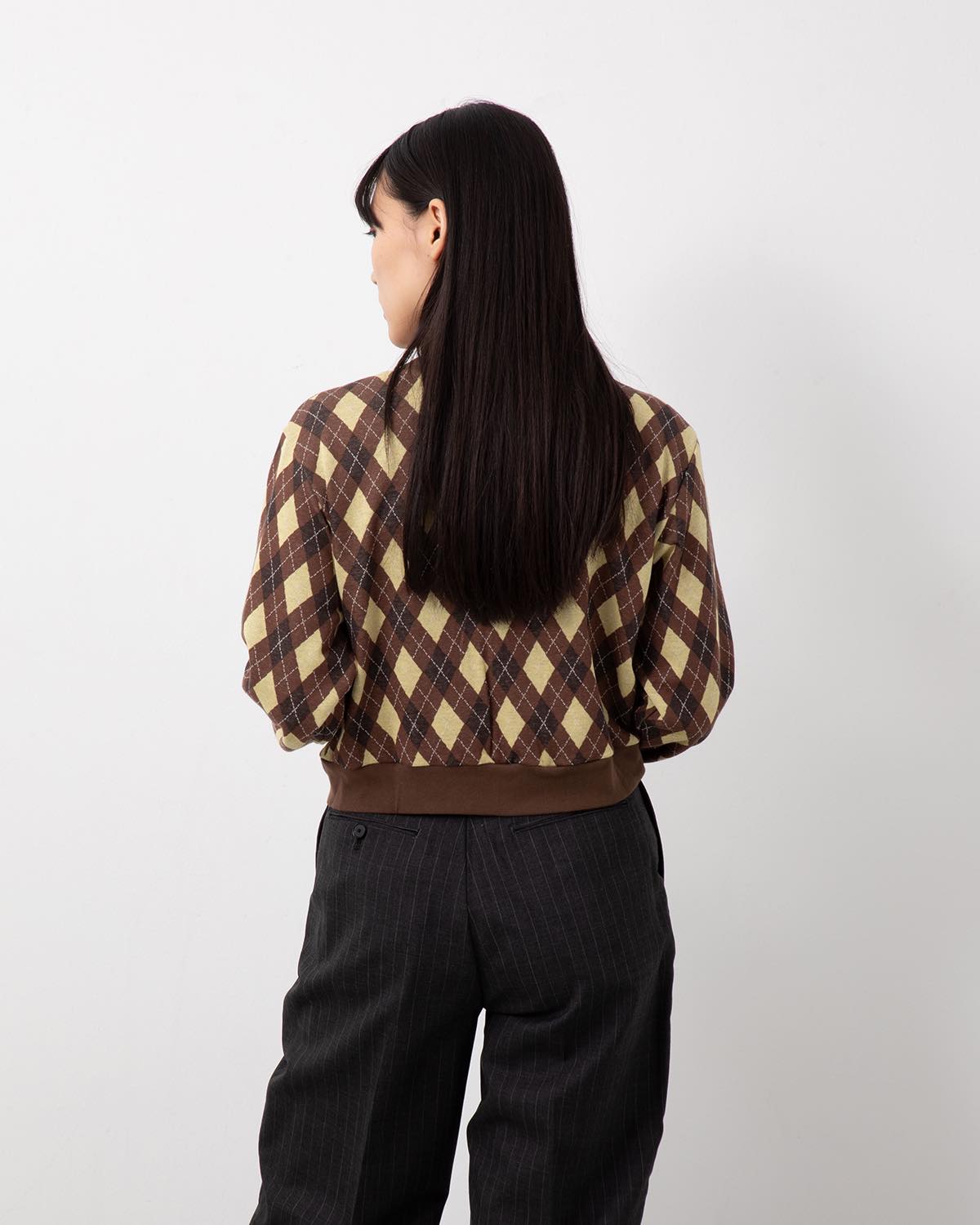 COTTON JACQUARD ARGYLE V-NECK CARDIGAN