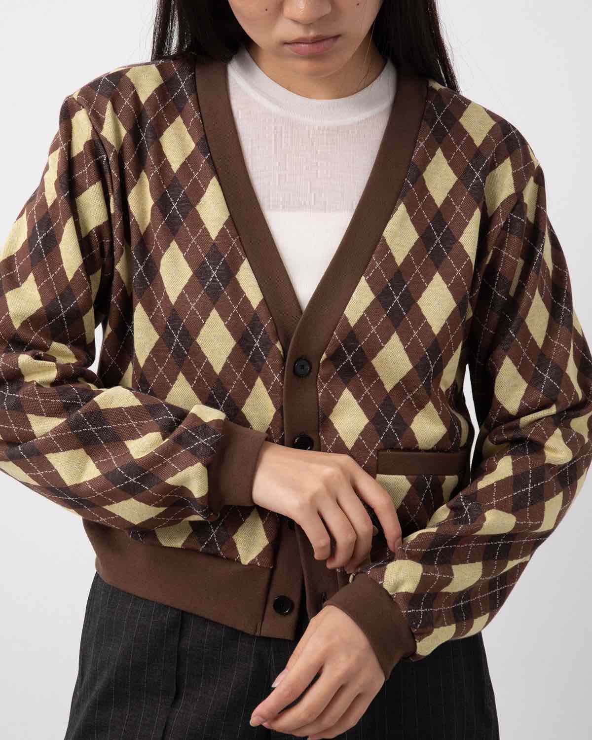 COTTON JACQUARD ARGYLE V-NECK CARDIGAN