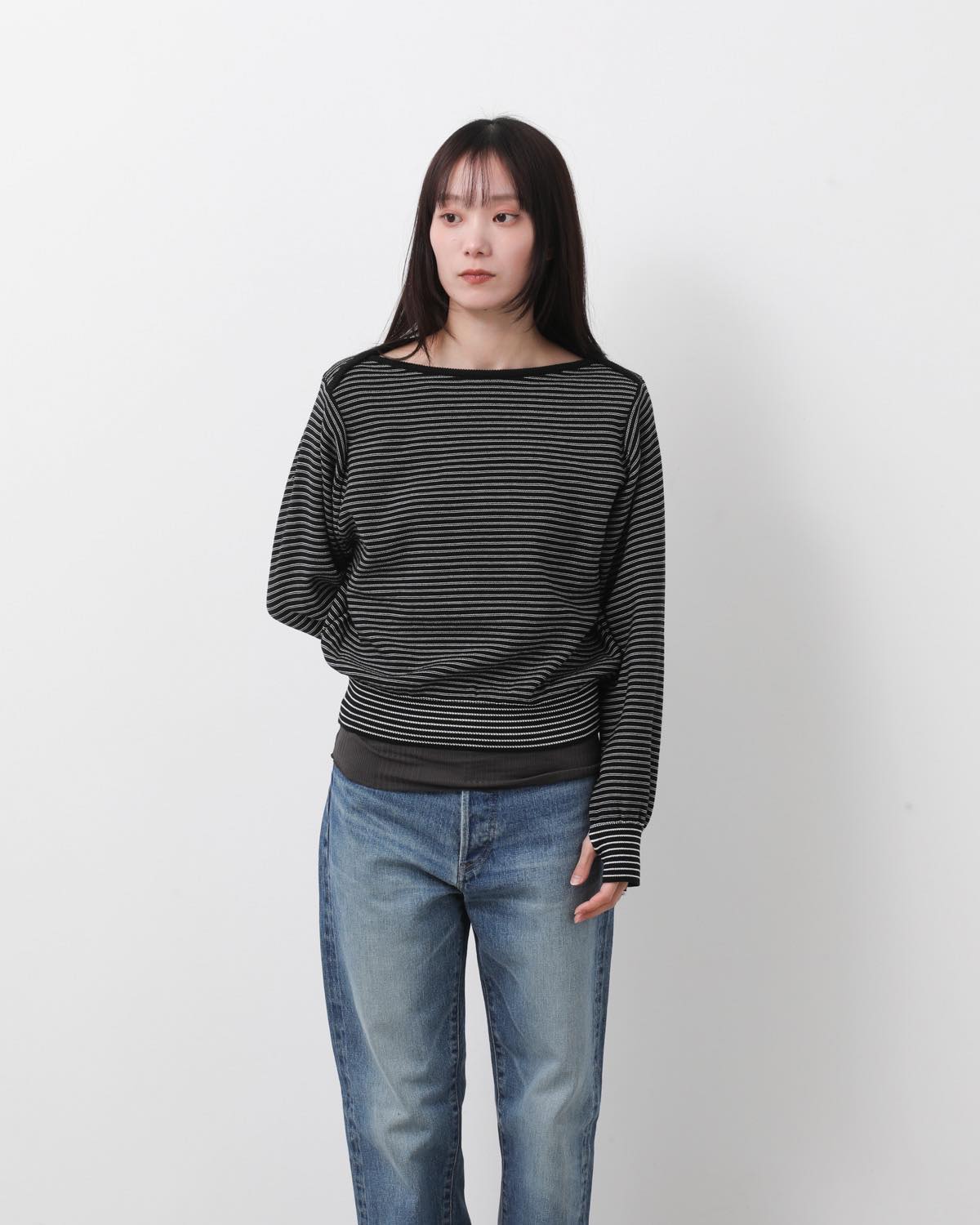 12G COTTON BORDER BOAT NECK KNIT