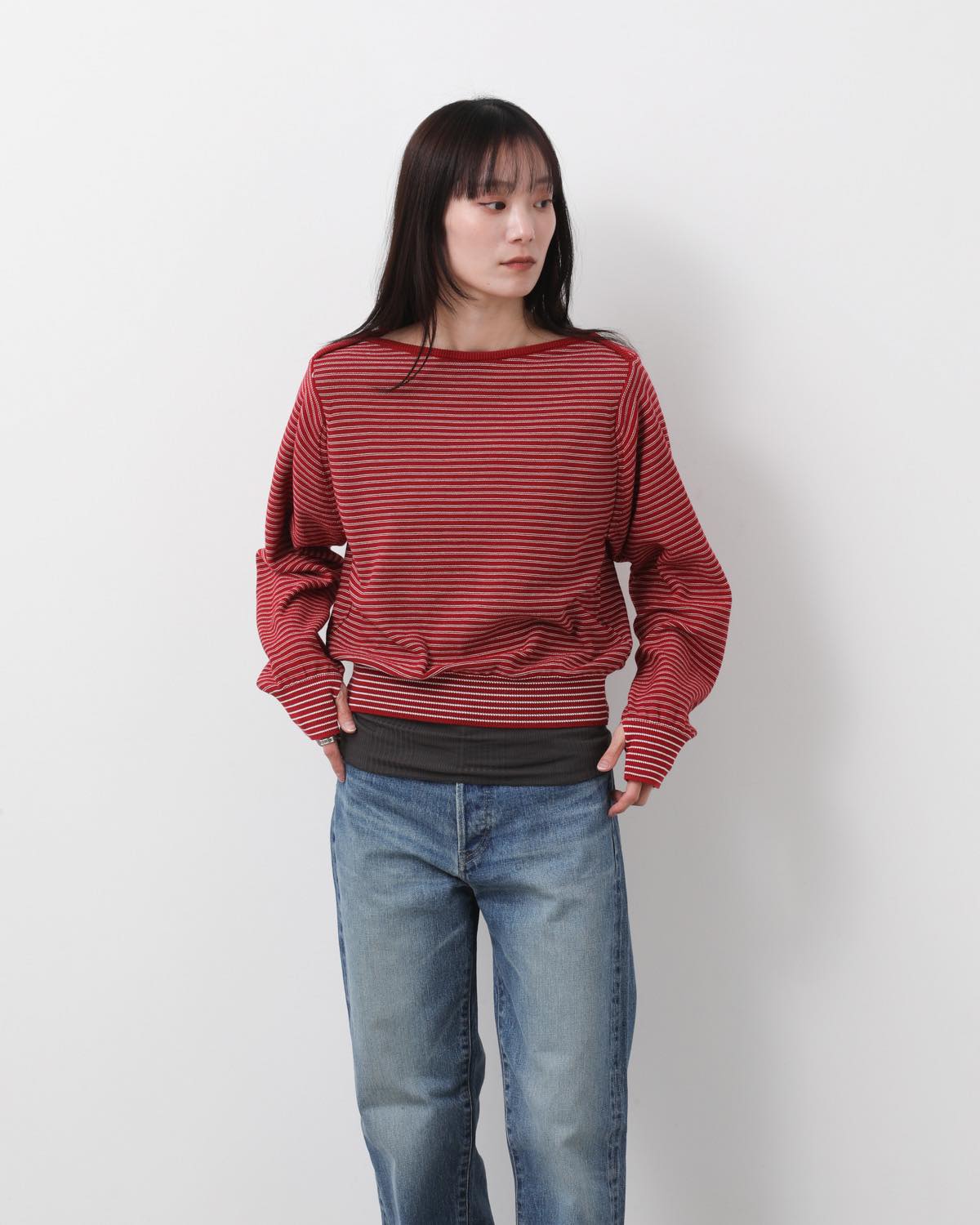 12G COTTON BORDER BOAT NECK KNIT