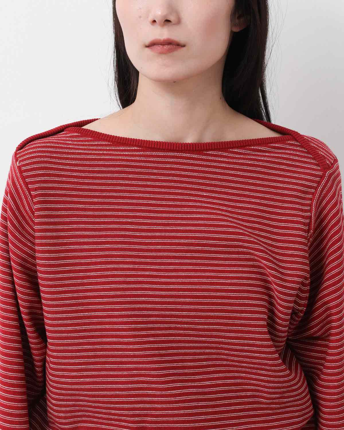12G COTTON BORDER BOAT NECK KNIT