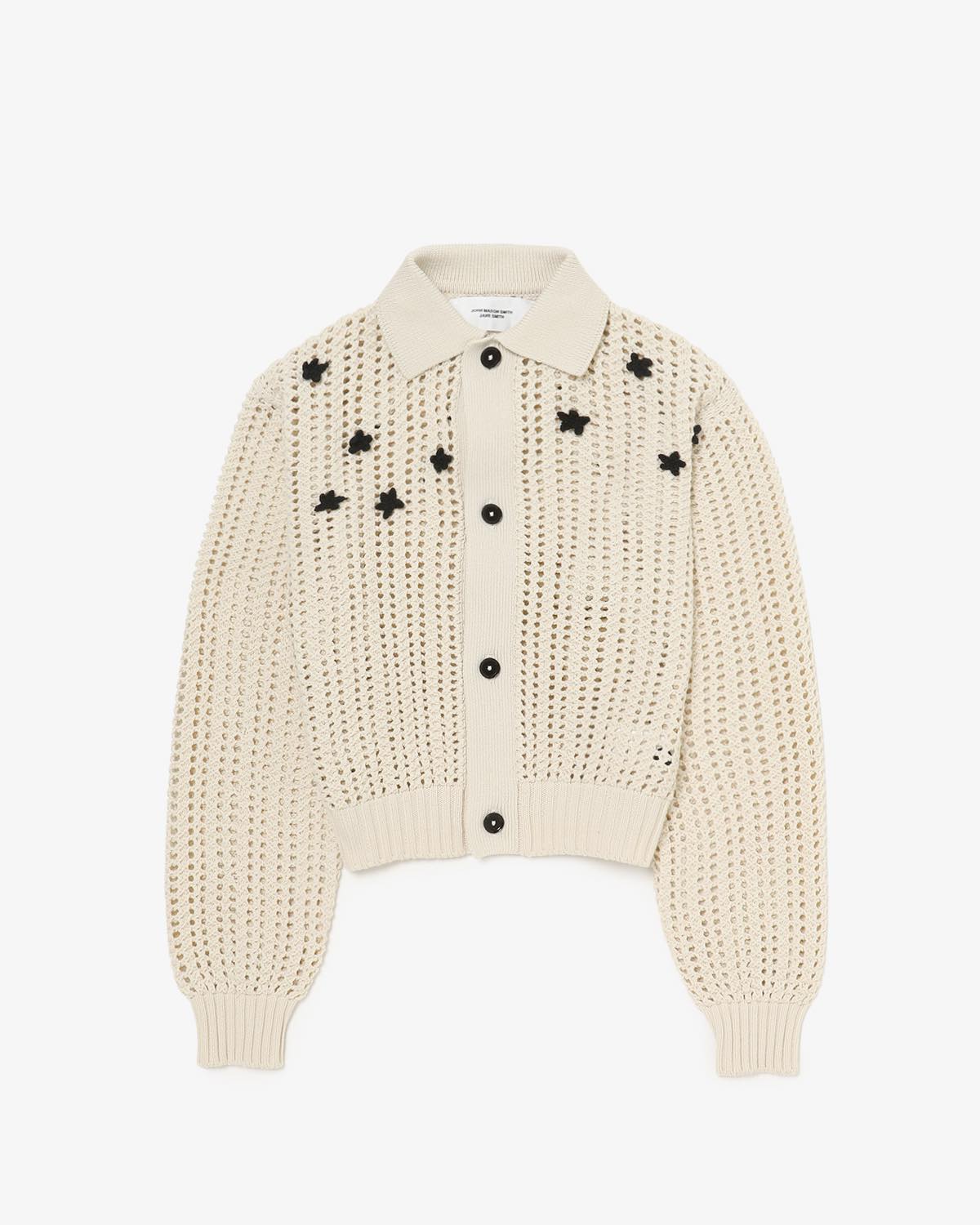 CROCHET STAR 7G MESH POLO COLLAR CARDIGAN