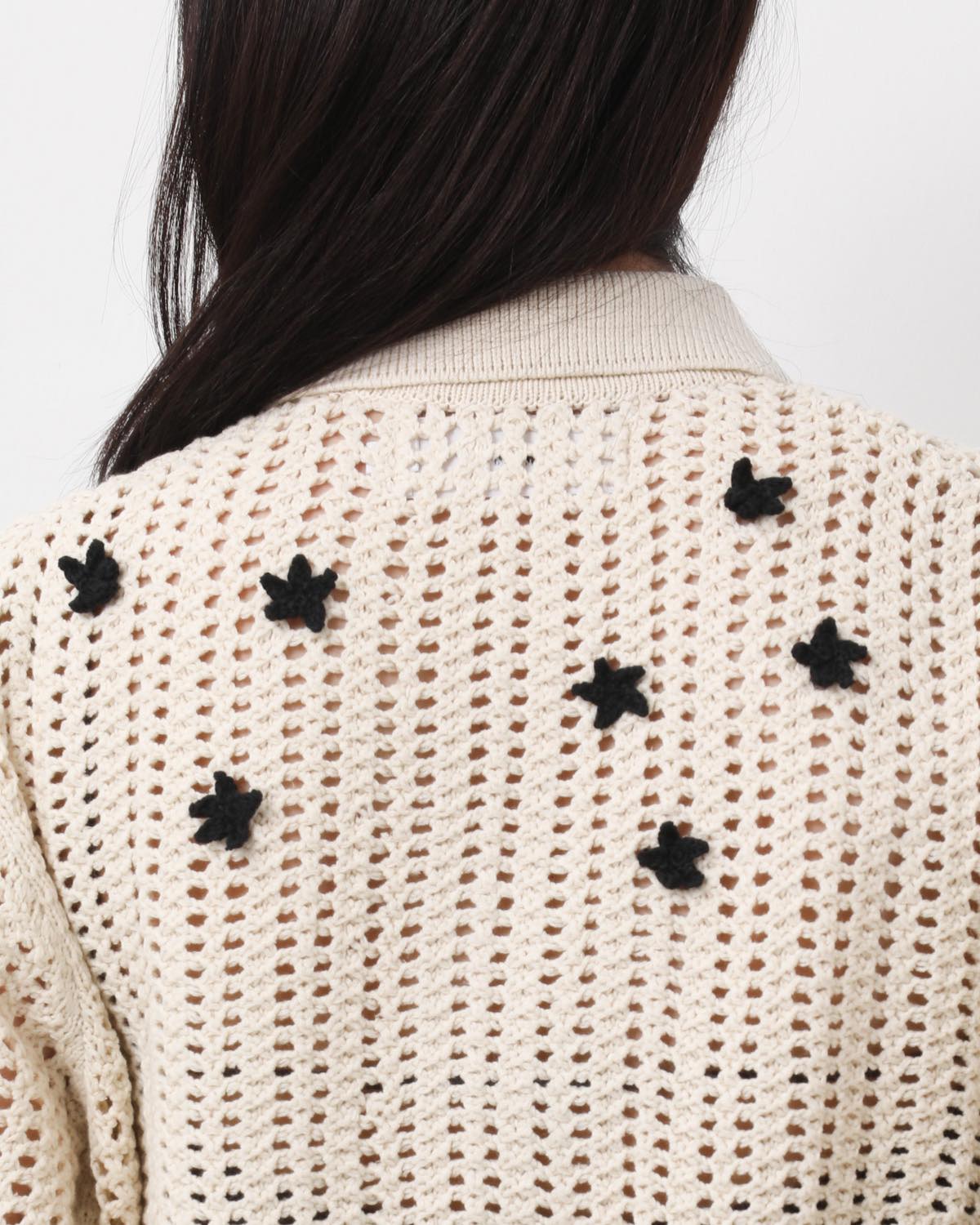 CROCHET STAR 7G MESH POLO COLLAR CARDIGAN