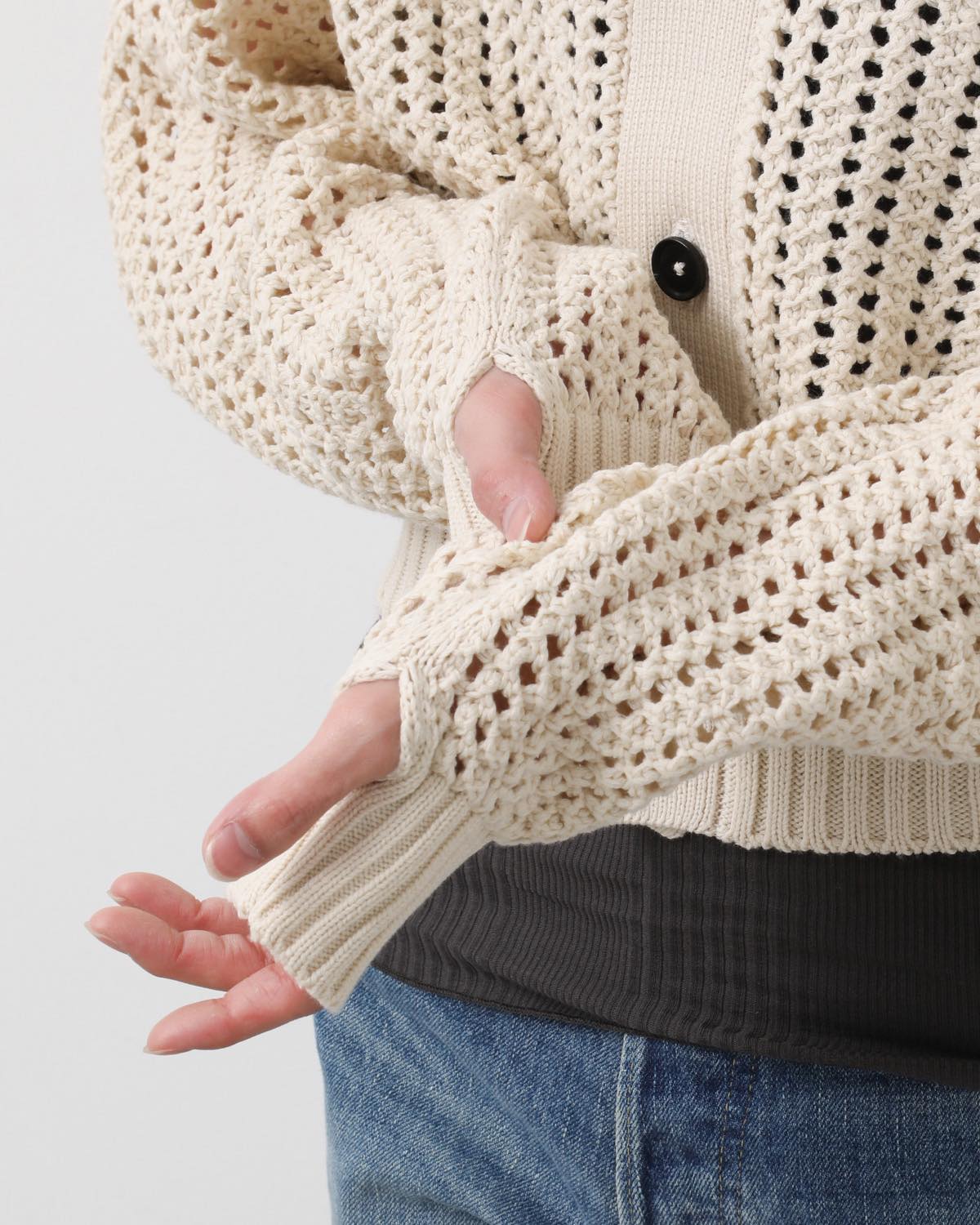 CROCHET STAR 7G MESH POLO COLLAR CARDIGAN