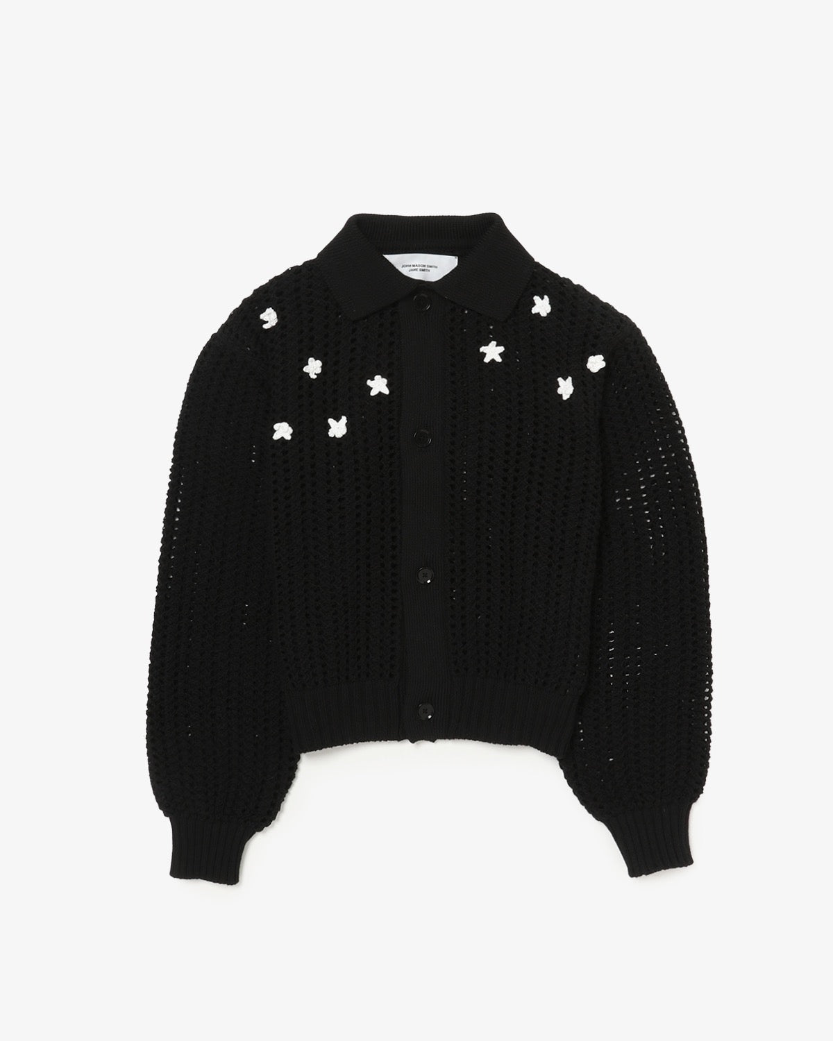 CROCHET STAR 7G MESH POLO COLLAR CARDIGAN