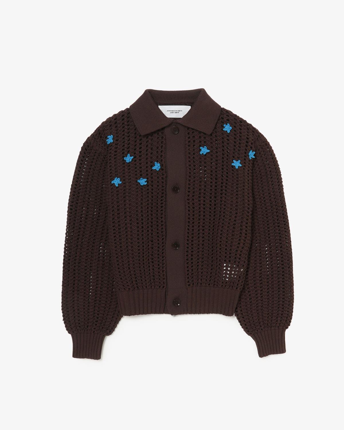 CROCHET STAR 7G MESH POLO COLLAR CARDIGAN